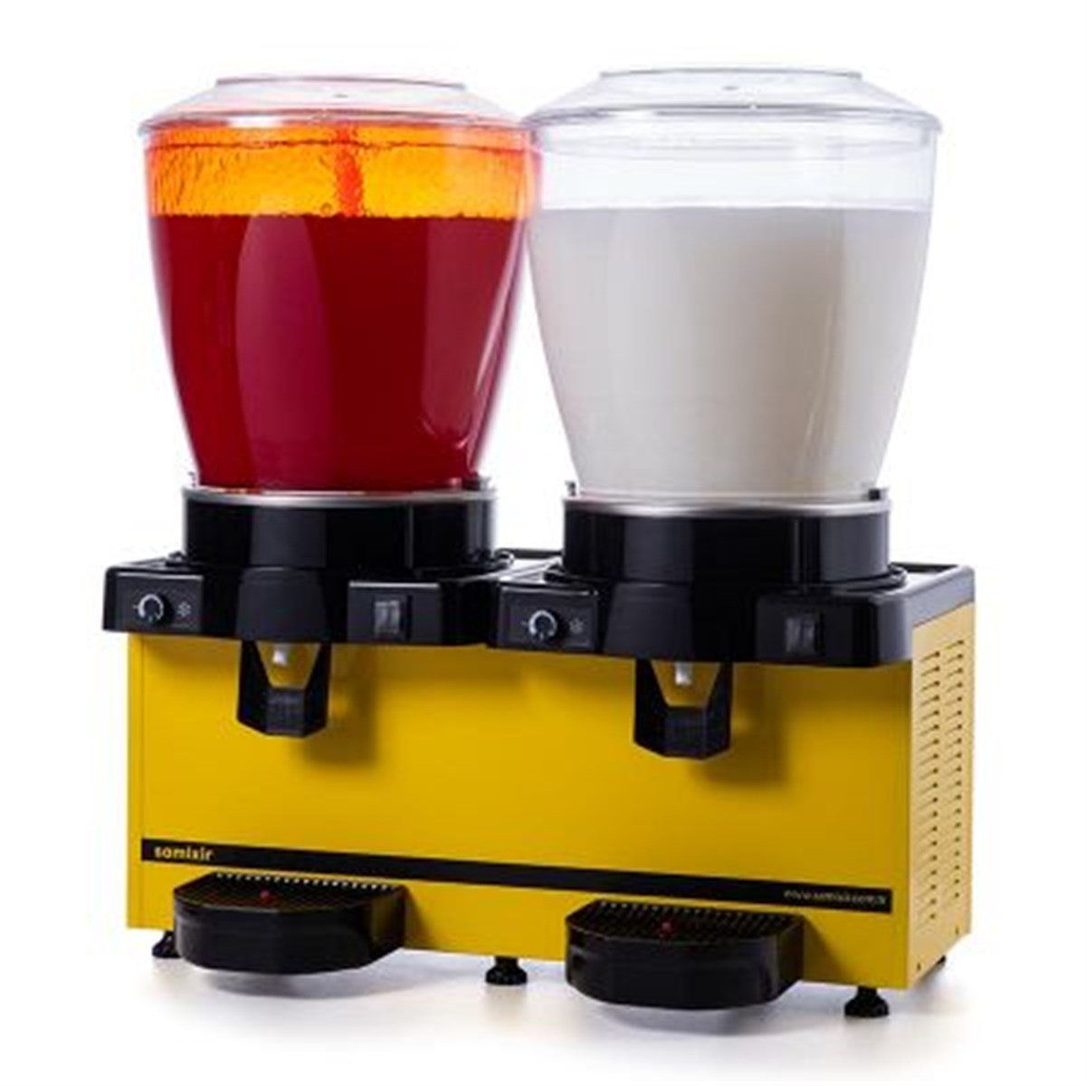 Samixir Twin Fıskiyeli ve Karıştırıcılı Soğuk İçecek Dispenseri, 22+22 L, Panoramik, Analog, Sarı