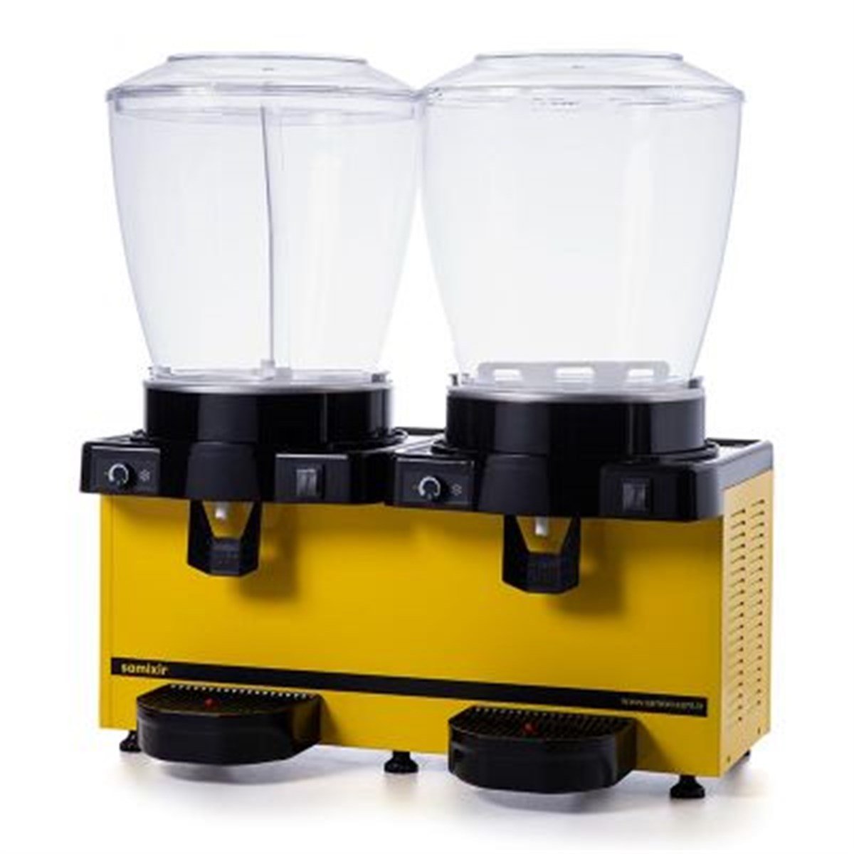 Samixir Twin Fıskiyeli ve Karıştırıcılı Soğuk İçecek Dispenseri, 22+22 L, Panoramik, Analog, Sarı
