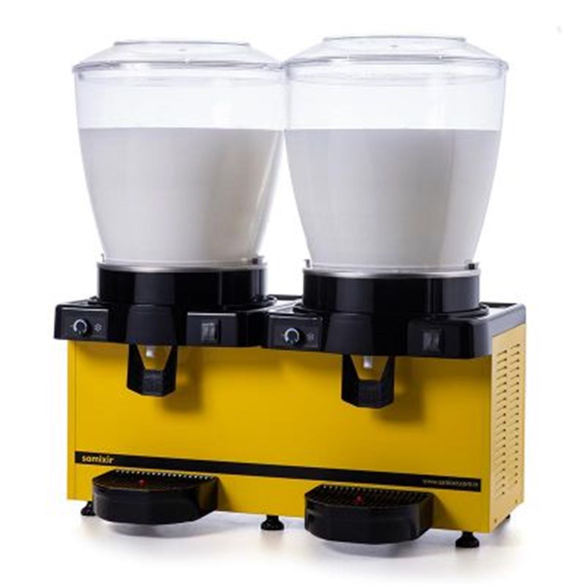 Samixir Twin Karıştırıcılı Soğuk İçecek Dispenseri, 22+22 L, Panoramik, Analog, Sarı