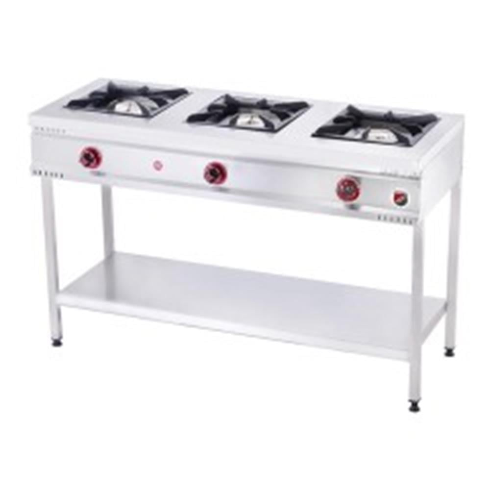 Silverinox, Doğalgazlı, CE Belgeli, Üç Gözlü Taban Raflı Midi Ocak