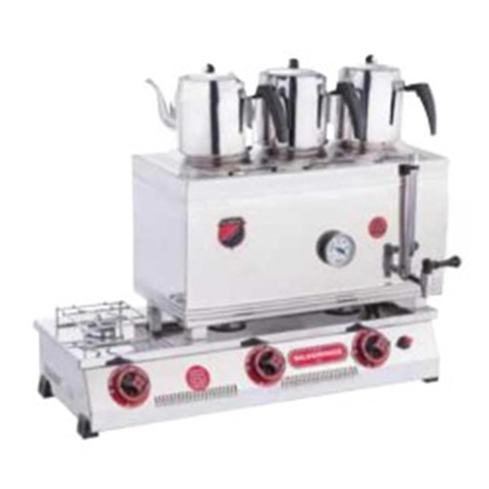Silverinox, Doğalgazlı / Tüplü CE Belgeli, 60' Lık Ekonomik Çift Taban, Pleytli Çay Kazanı, Üç Demlikli 
