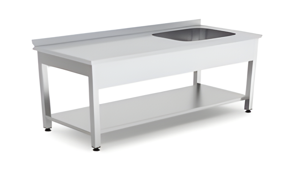 Taban Raflı Paslanmaz Krom 40x40 cm Evyeli Tezgahı, 190 X 60 X 85 cm, 430 Çelik