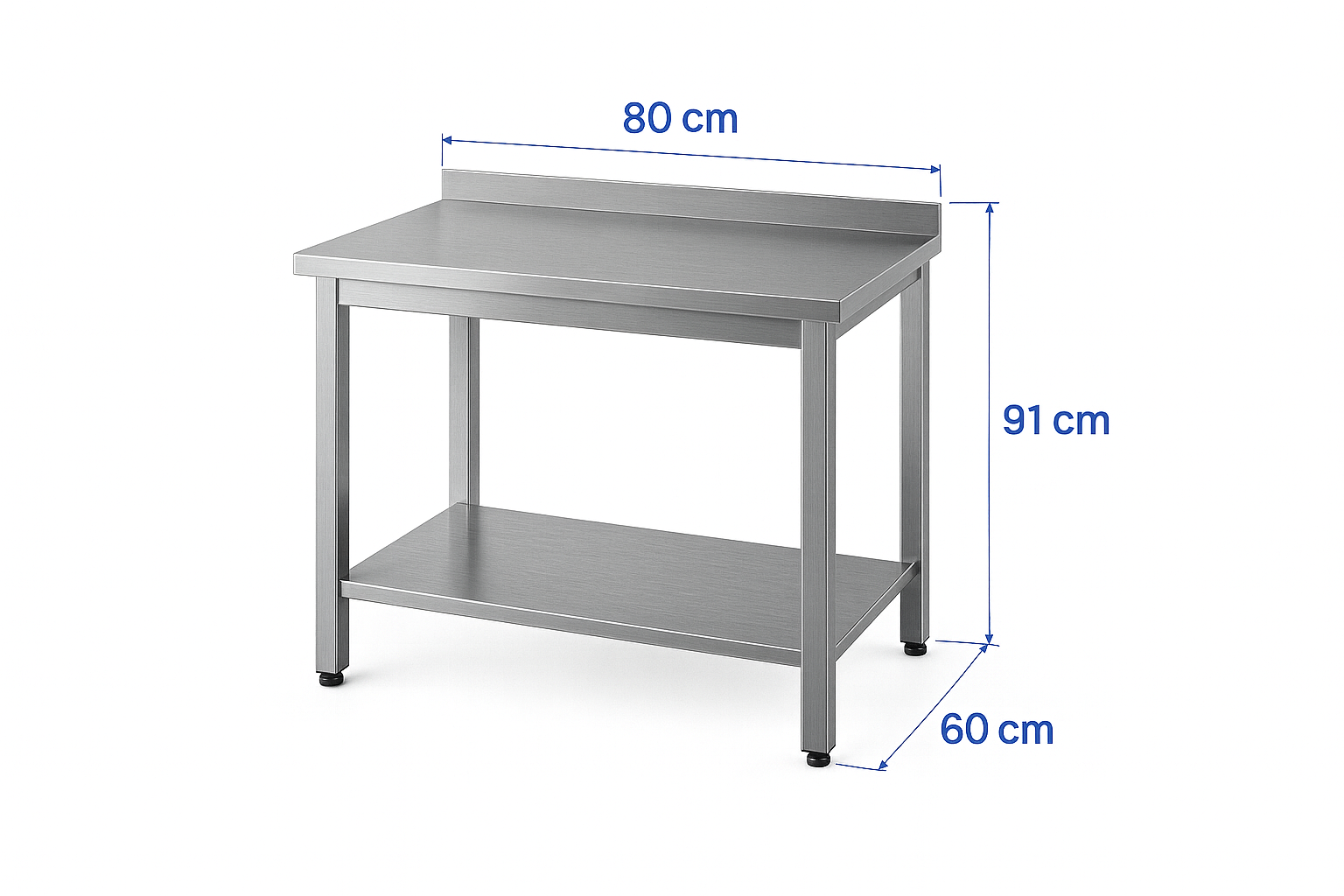 Taban Raflı Paslanmaz Krom Mutfak Tezgahı, 80 X 60 X 85 cm, 430 Çelik