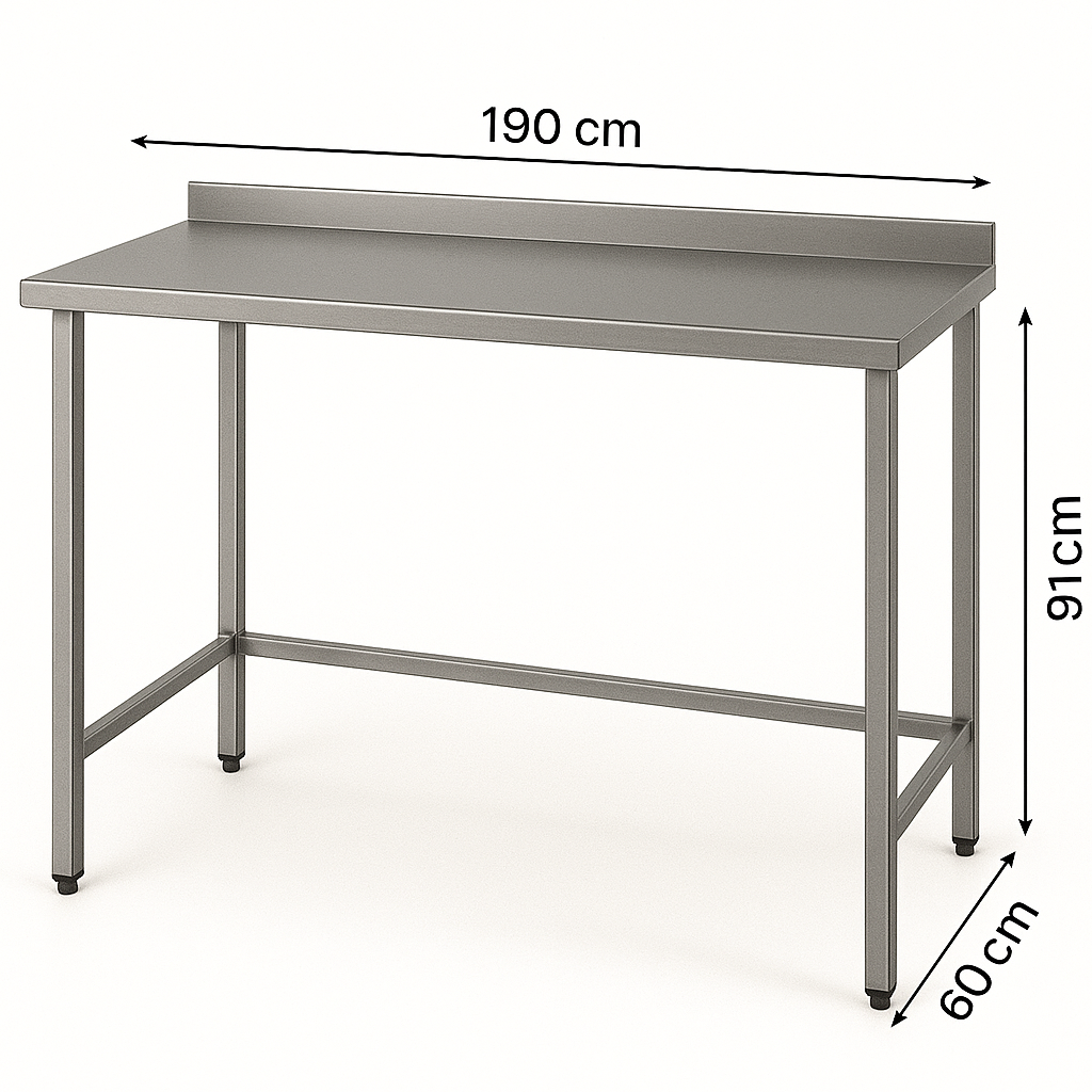 Taban Rafsız Paslanmaz Krom Mutfak Tezgahı, 190 X 60 X 85 cm, 430 Çelik