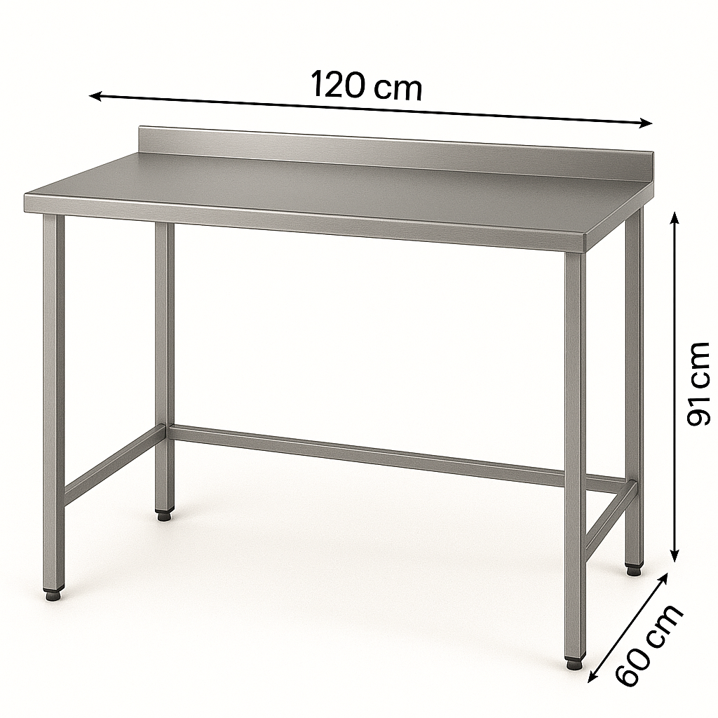 Taban Rafsız Paslanmaz Krom Mutfak Tezgahı, 120 X 60 X 85 cm, 430 Çelik
