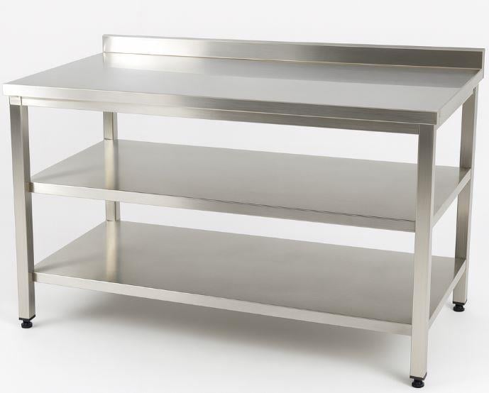 Taban ve Ara Raflı Paslanmaz Krom Çalışma Tezgahı, 140*60*85 cm