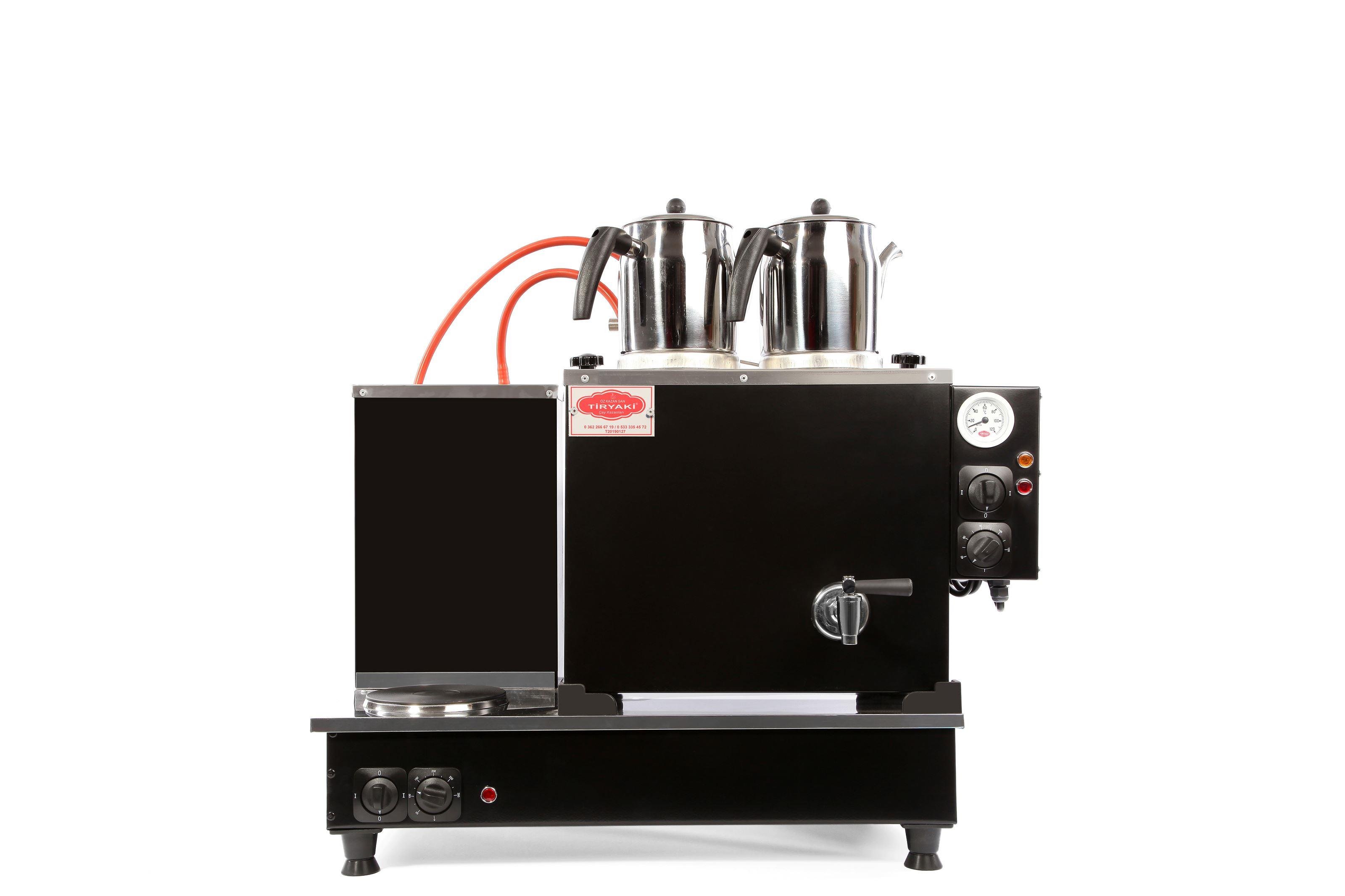 Tiryaki 2 Demlikli Elektrikli+Gazlı Çay Kazanı Mat Siyah