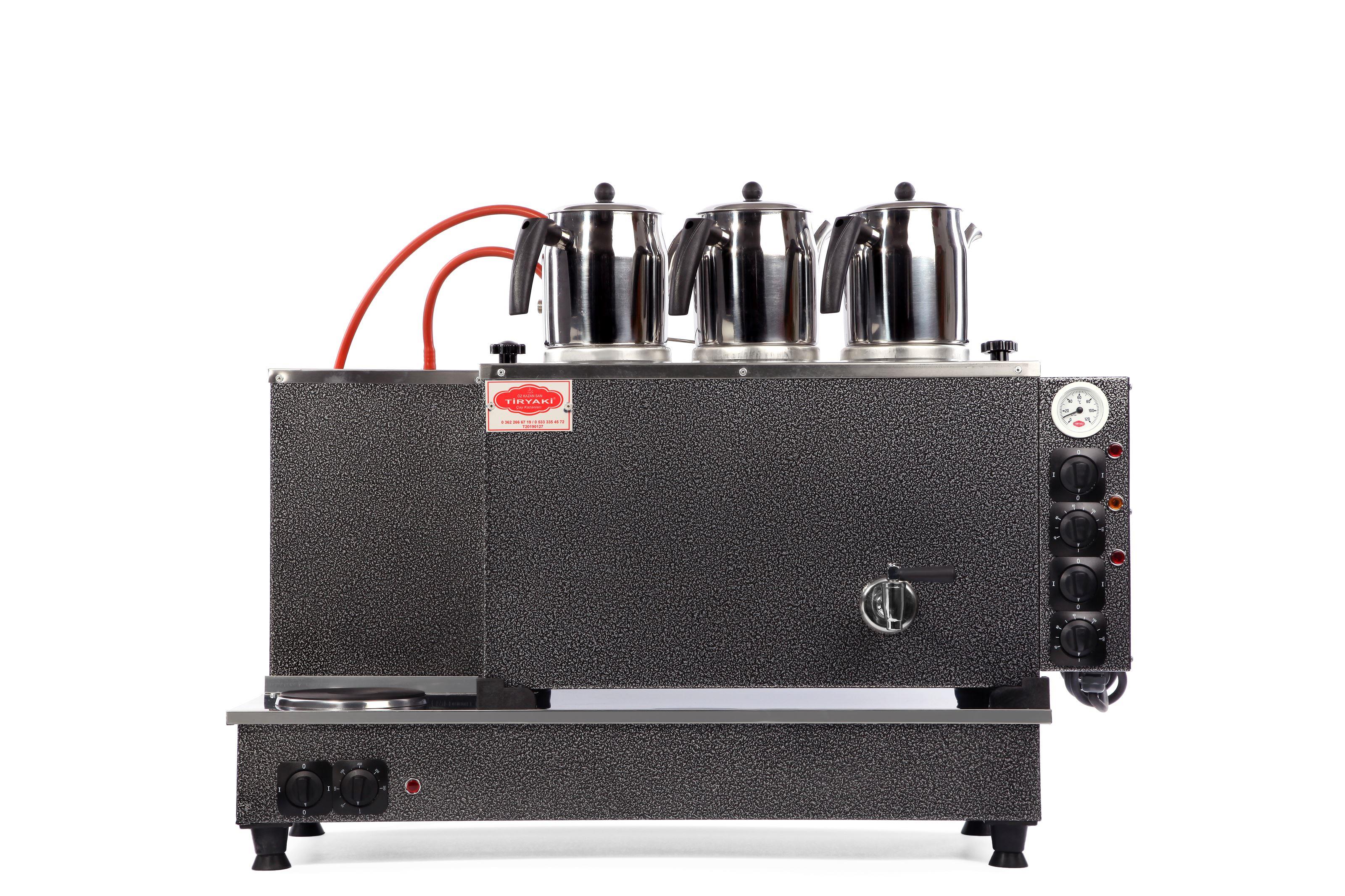 Tiryaki 3 Demlikli Elektrikli+Gazlı Çay Kazanı Statik Boyalı
