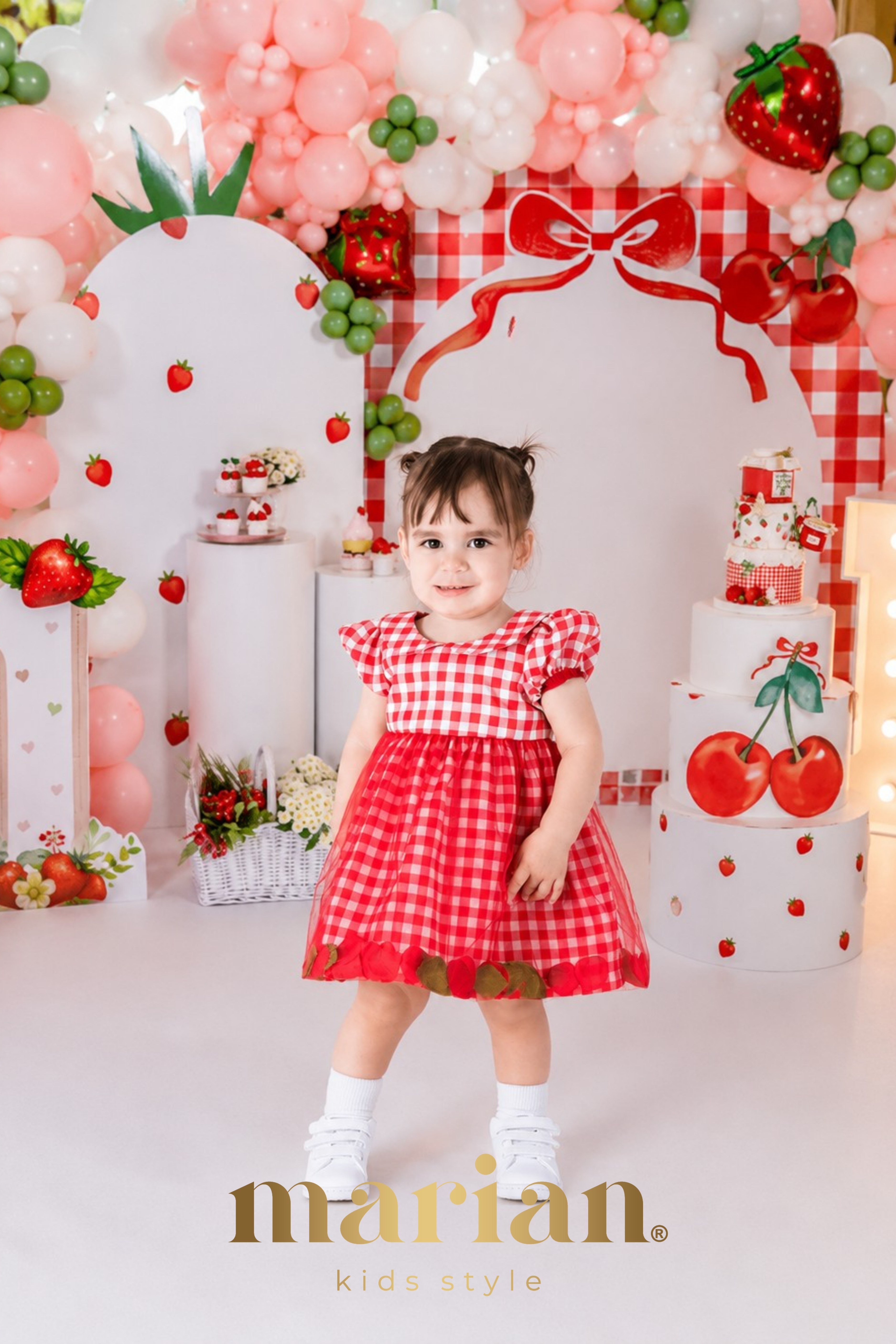 3D Yapraklı Pötikareli Bebek Elbisesi