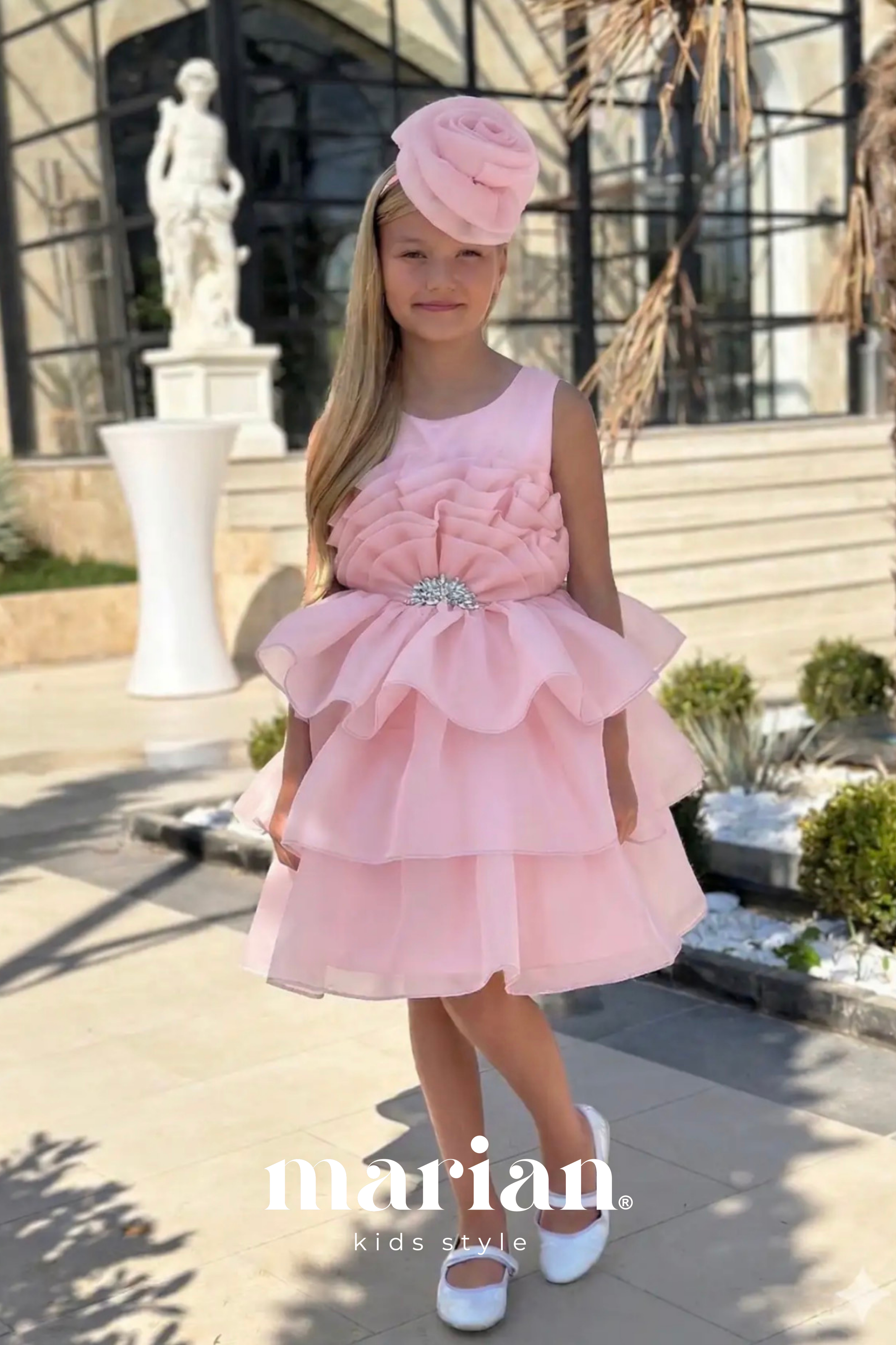 Katlı Işıltılı Abiye Elbise - Pembe