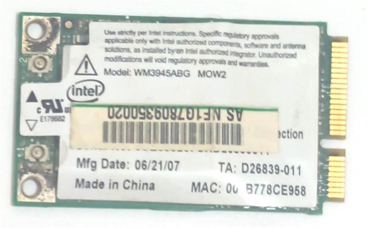 WIFI Kart - BluetoothIntel PRO/Wireless WM3945ABG ,D26839-011,001B778CE958, Notebook Wireless Kart , WİFİ KART STOK:Z-64