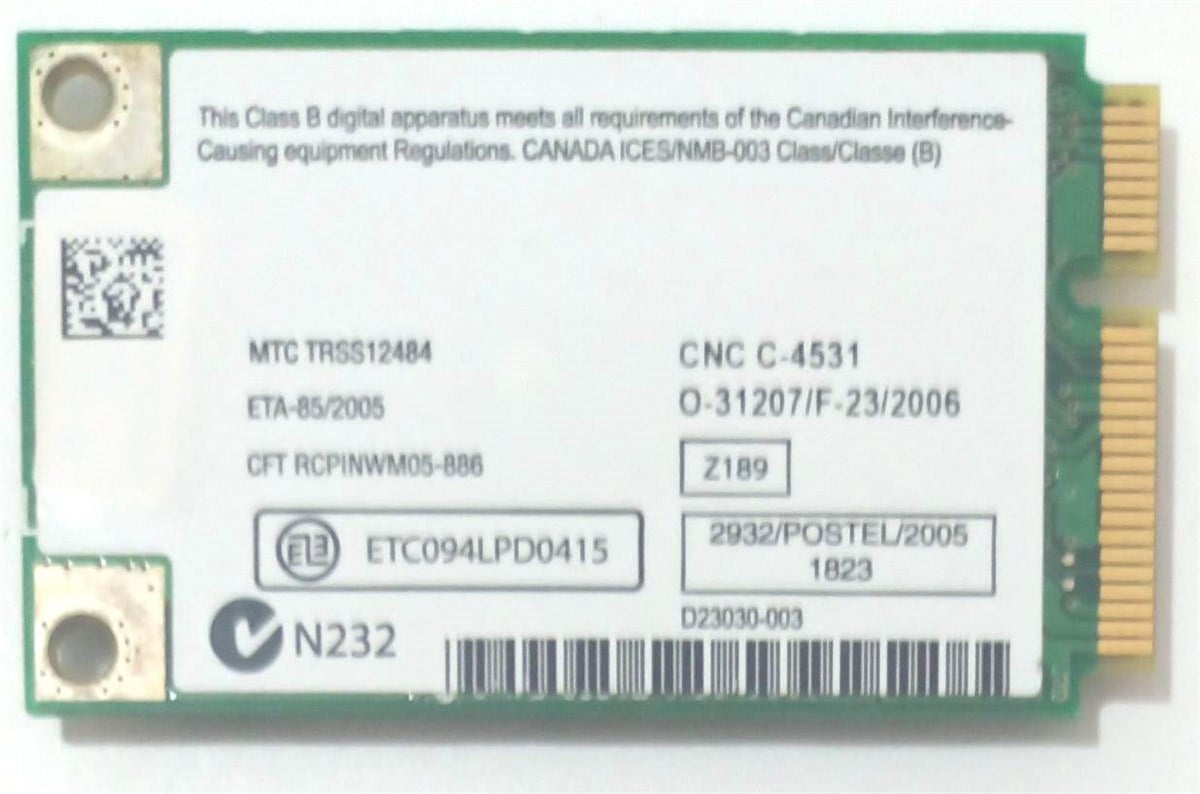 WIFI Kart - BluetoothINTEL WM3945ABG MOW1 D26965-008 MX6930  , T2400  NB WİFİ KARTI STOK:Z-64