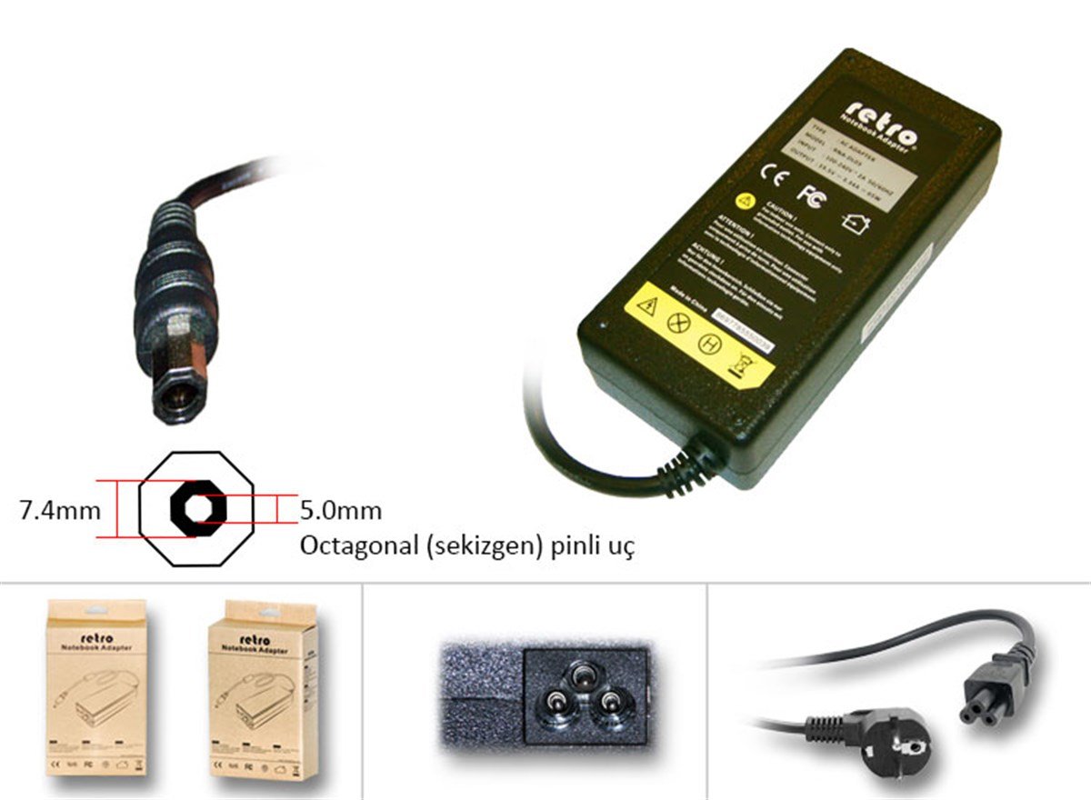 RETRO Dell 65W Pinli Sekizgen U� Notebook Adapt�r RNA-DL03