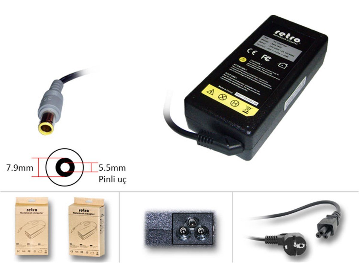 RETRO Ibm Lenovo 65W Yuvarlak Pinli U� Notebook Adapt�r RNA-IB05