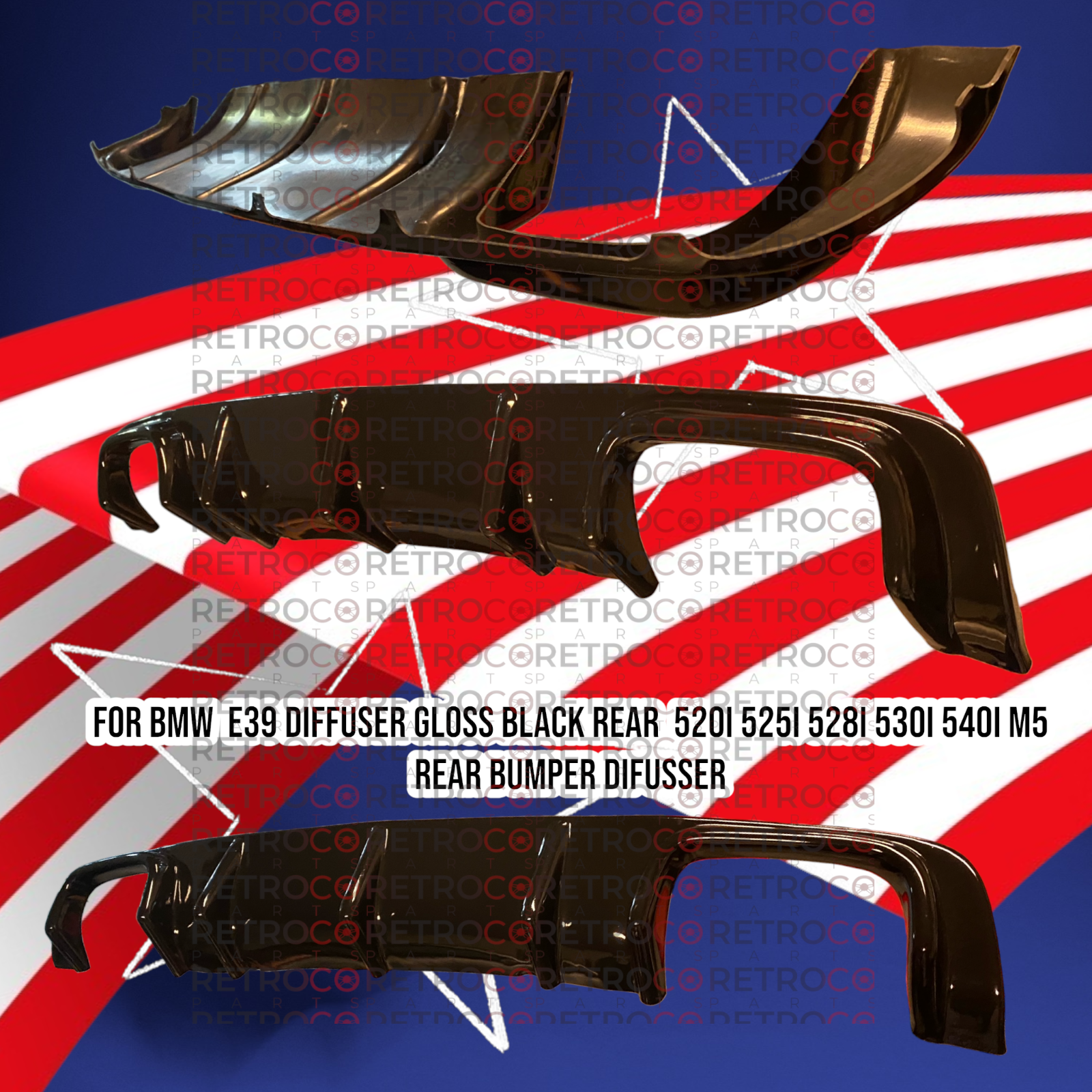 96-03 For BMW E39 5-Series M5 m tech Rear Bumper Diffuser Gloss Black Abs Plast