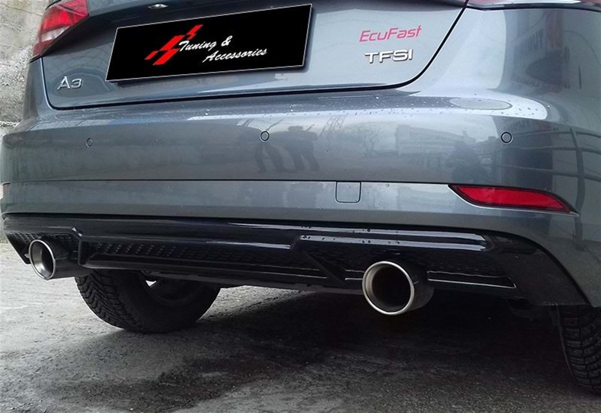 A3 8V FL S3 Rear Diffuser Left and Right Single Output Piano Black Vacuum  2017-2019 8V FL (2-4 door HB- Standart Tmp)