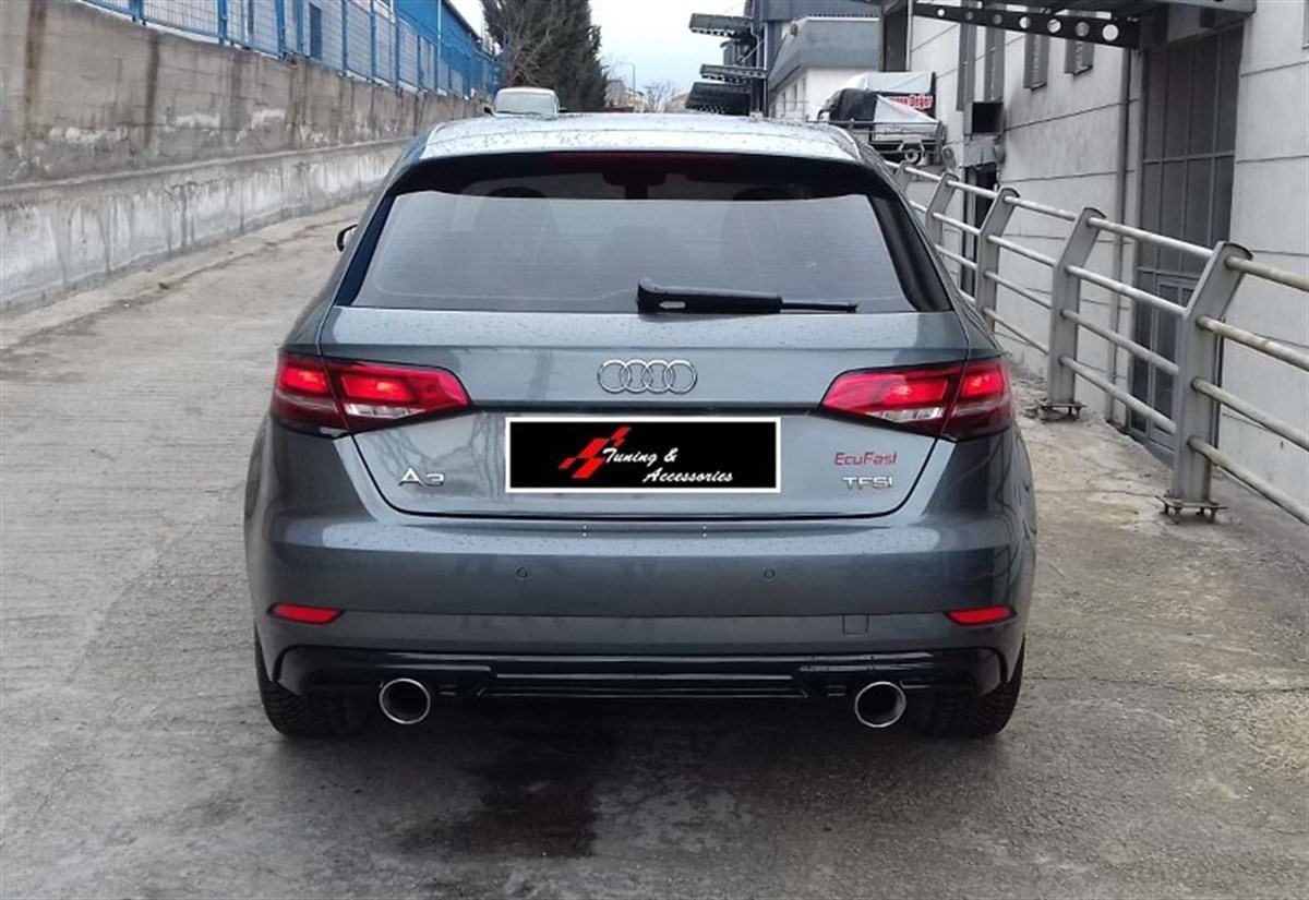 A3 8V FL S3 Rear Diffuser Left and Right Single Output Piano Black Vacuum  2017-2019 8V FL (2-4 door HB- Standart Tmp)