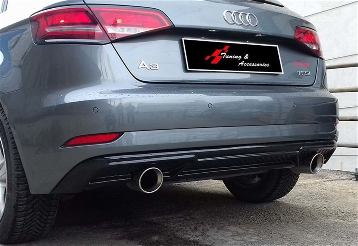 A3 8V FL S3 Rear Diffuser Left and Right Single Output Piano Black Vacuum  2017-2019 8V FL (2-4 door HB- Standart Tmp)