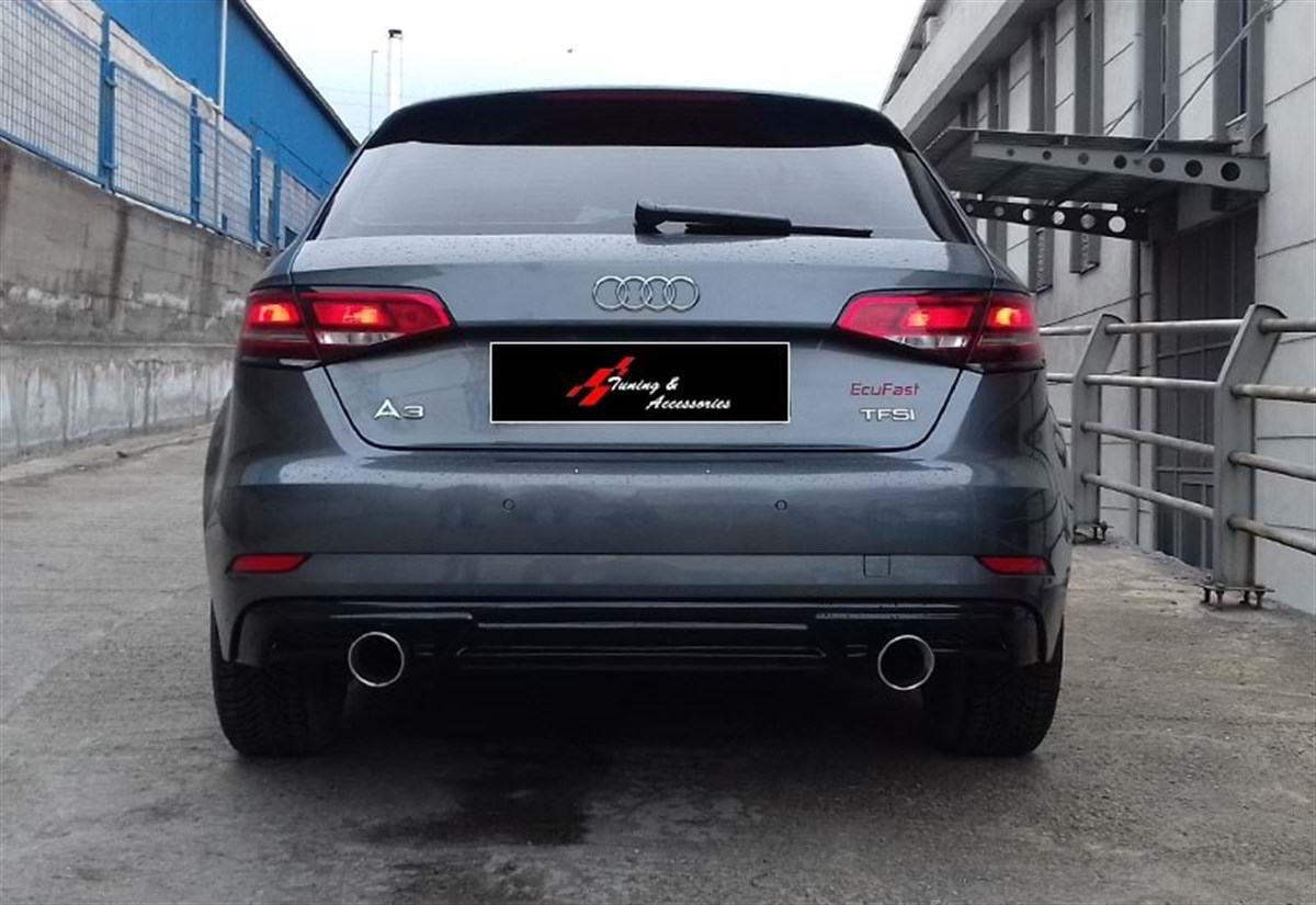 A3 8V FL S3 Rear Diffuser Left and Right Single Output Piano Black Vacuum  2017-2019 8V FL (2-4 door HB- Standart Tmp)