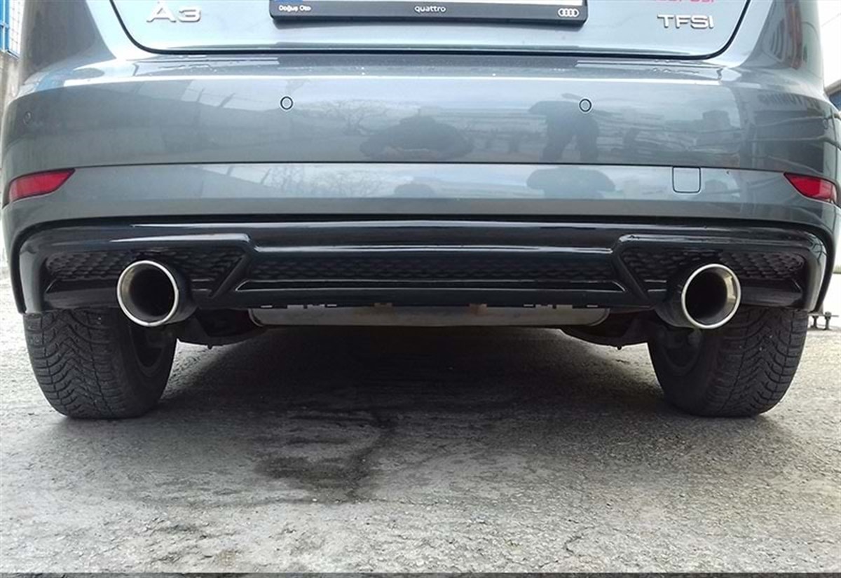 A3 8V FL S3 Rear Diffuser Left and Right Single Output Piano Black Vacuum  2017-2019 8V FL (2-4 door HB- Standart Tmp)