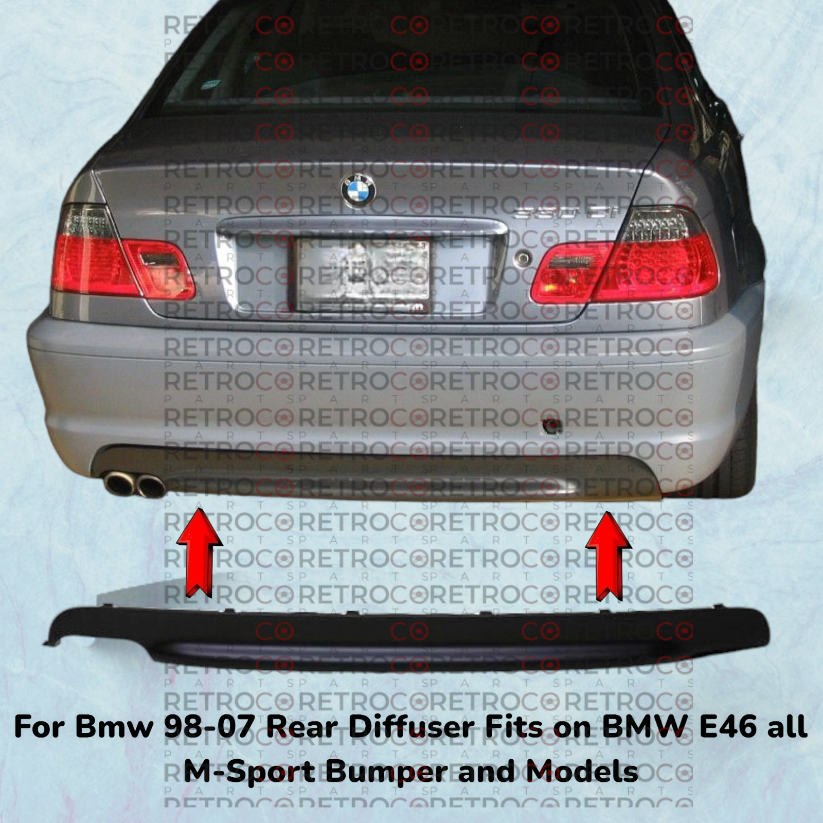 For BMW E46 mtech 2 rear diffuser lip spoiler csl style fits 2dr 4dr abs plastic