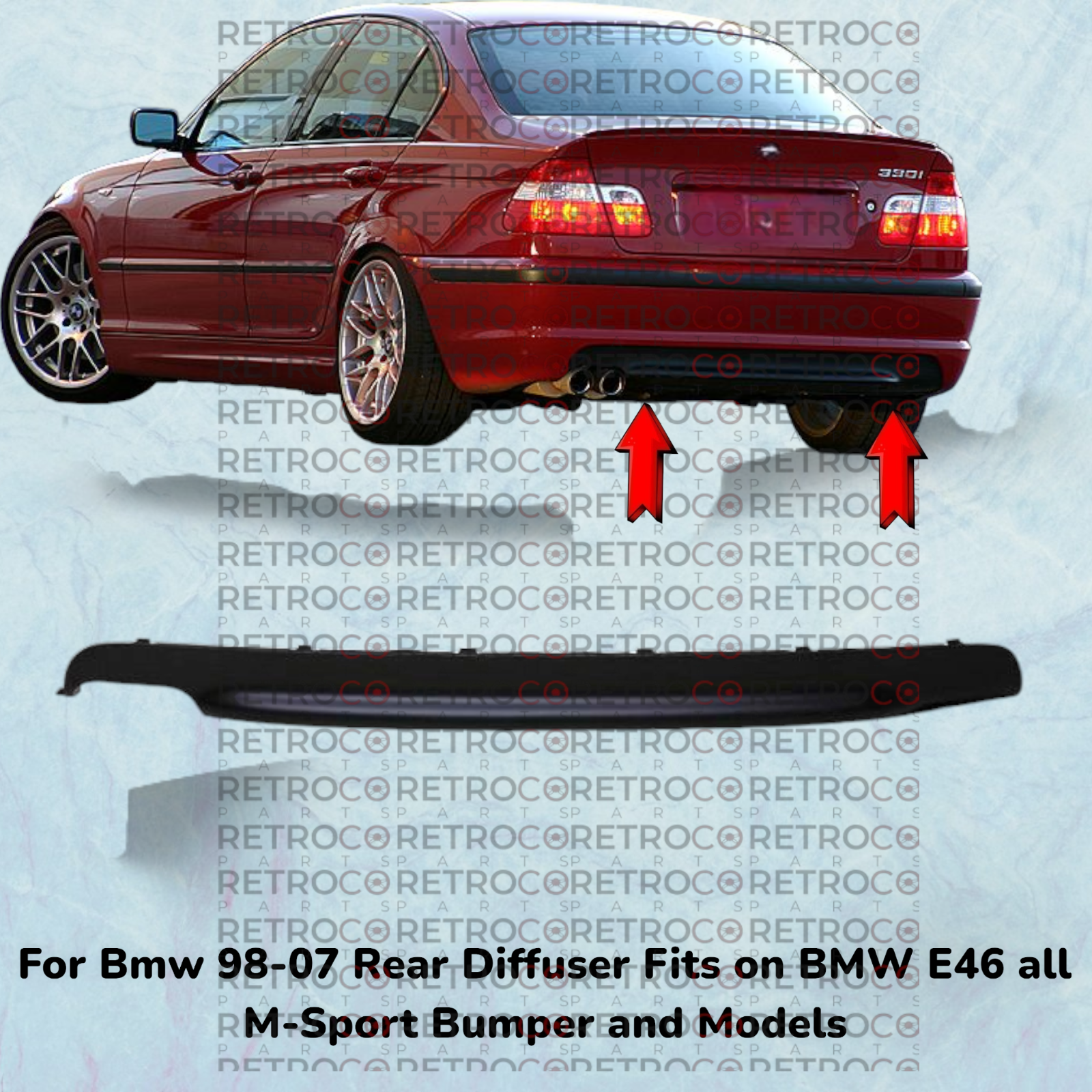 For BMW E46 mtech 2 rear diffuser lip spoiler csl style fits 2dr 4dr abs plastic