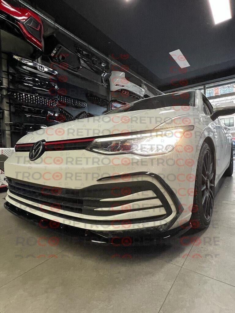 For Volkswagen VW Golf MK8 Gloss Black Front Bumper Lip 2 Piece
