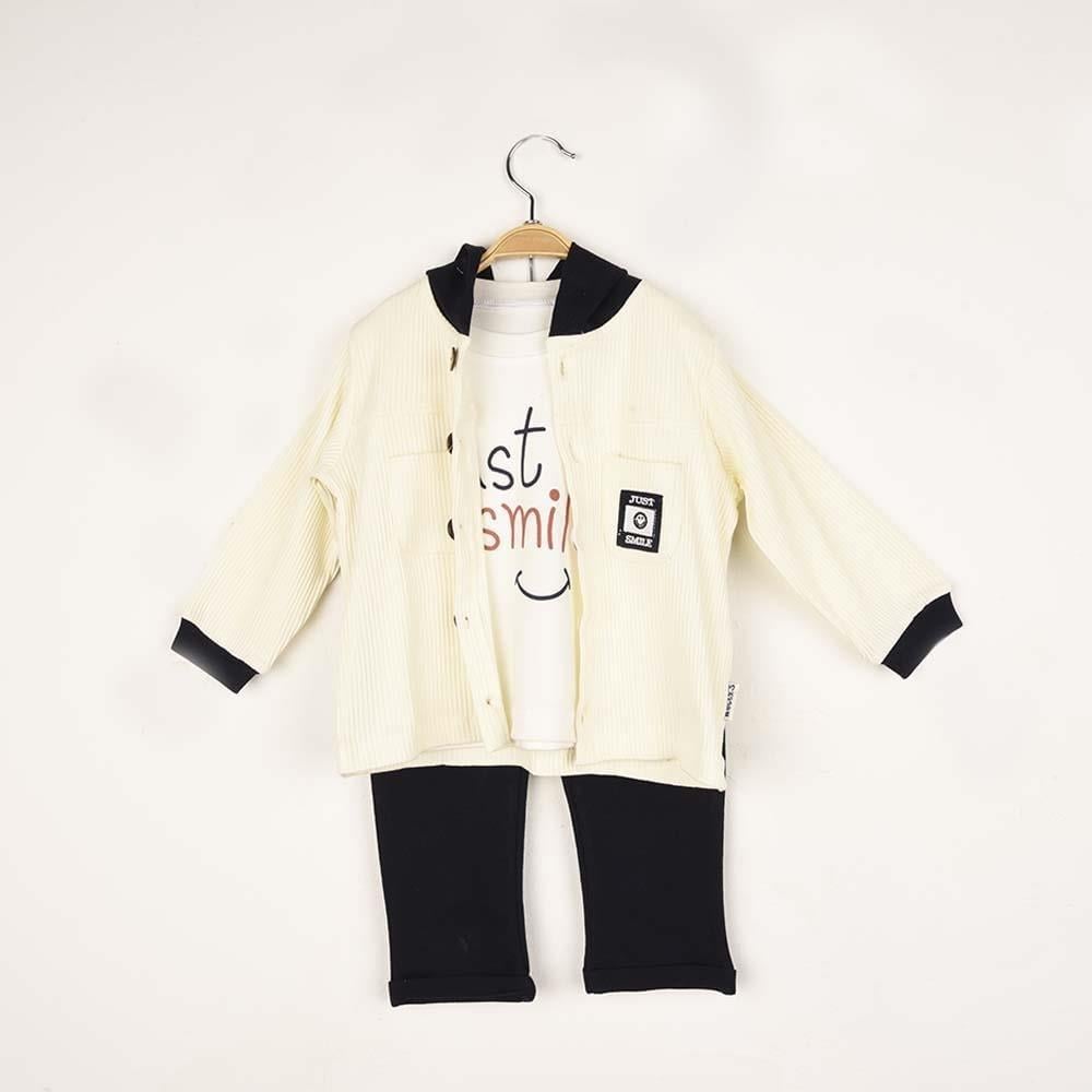 Armalı Kapüşonlu Hırkalı Erkek Bebek Üçlü Takım