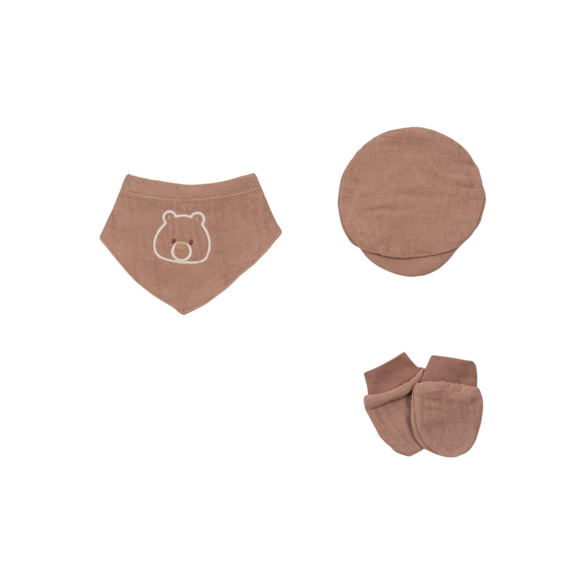 Ayı Desenli Müslin Erkek Bebek Hastane Çıkışı Beşli Set