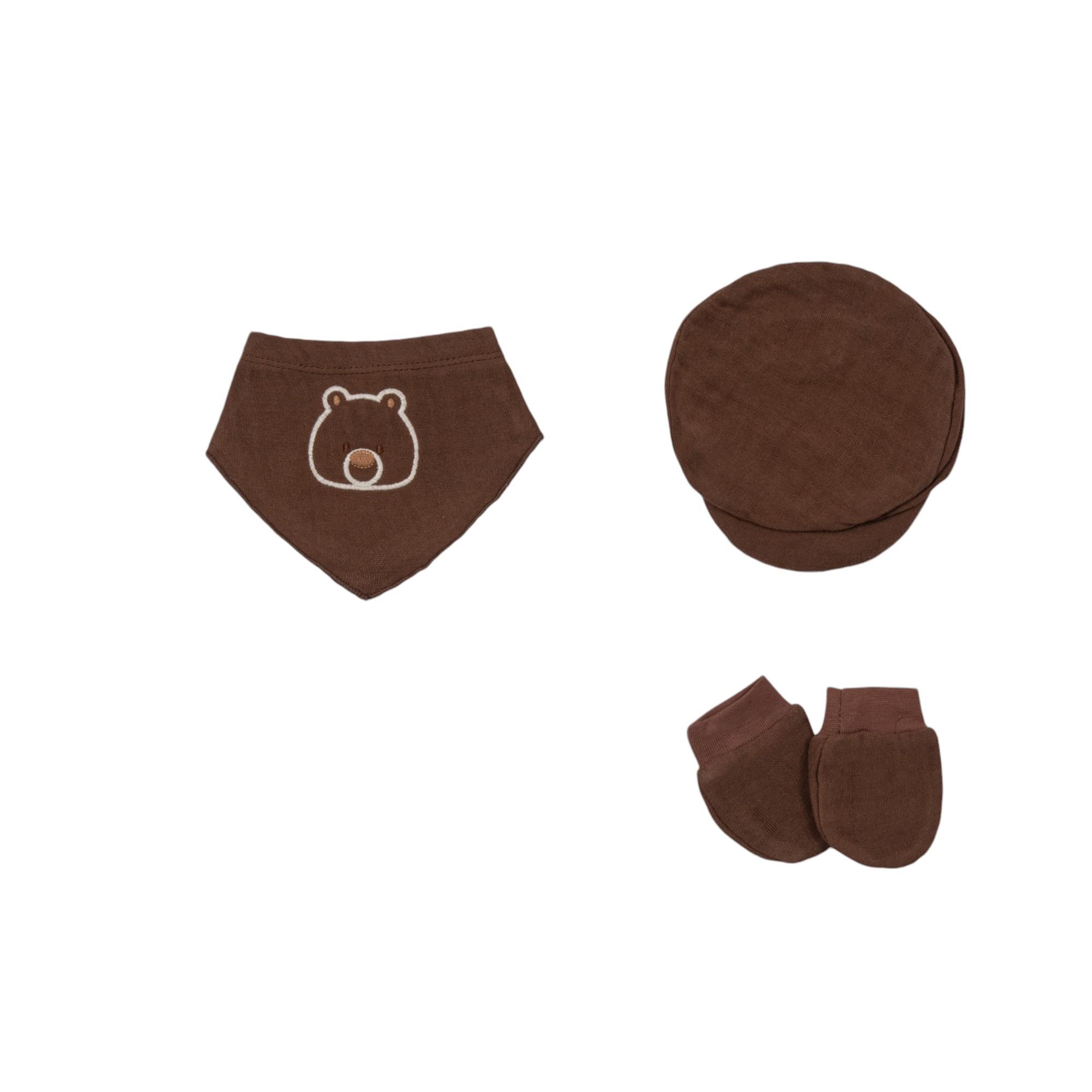 Ayı Desenli Müslin Erkek Bebek Hastane Çıkışı Beşli Set