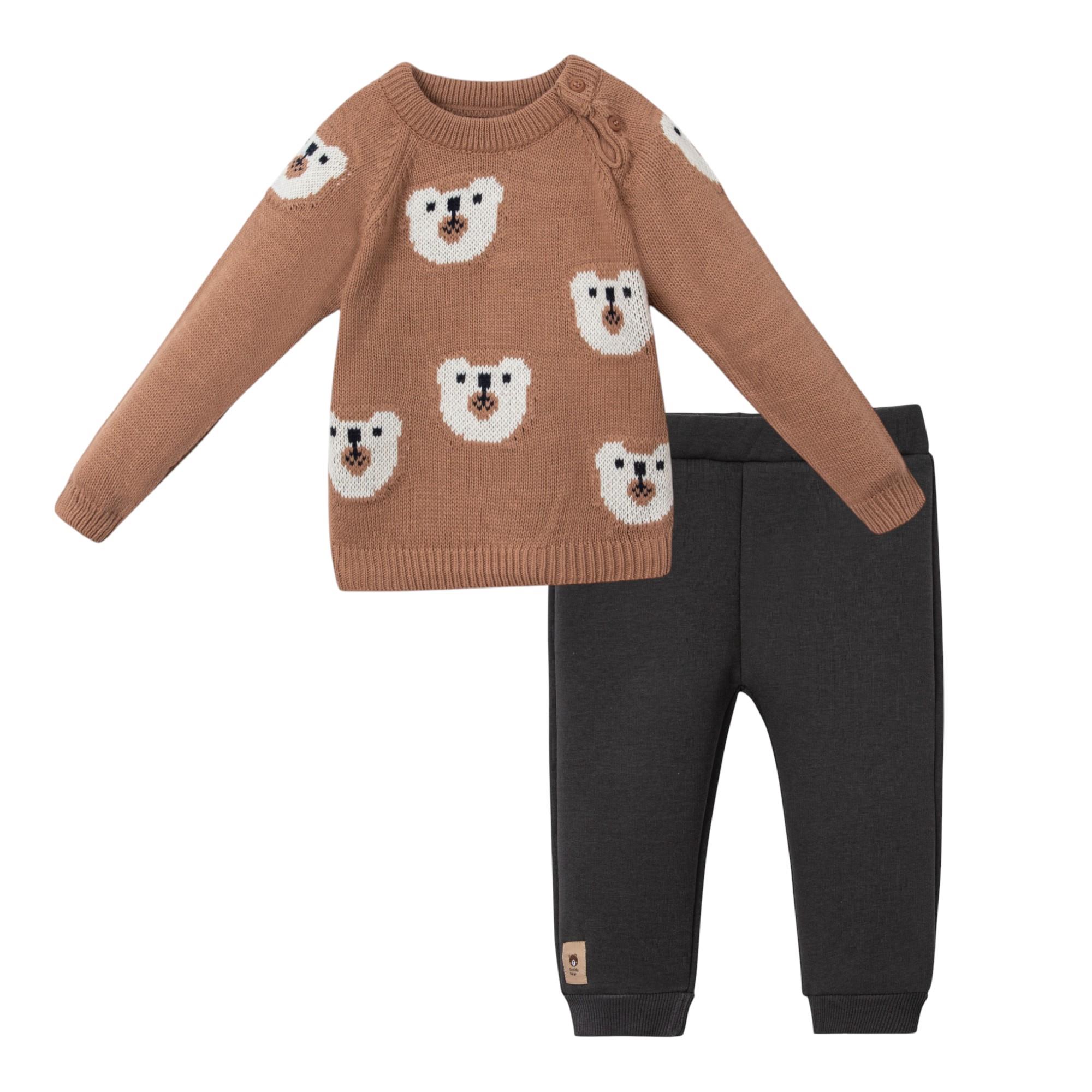 Ayıcık Desenli Triko Erkek Bebek İkili Takım