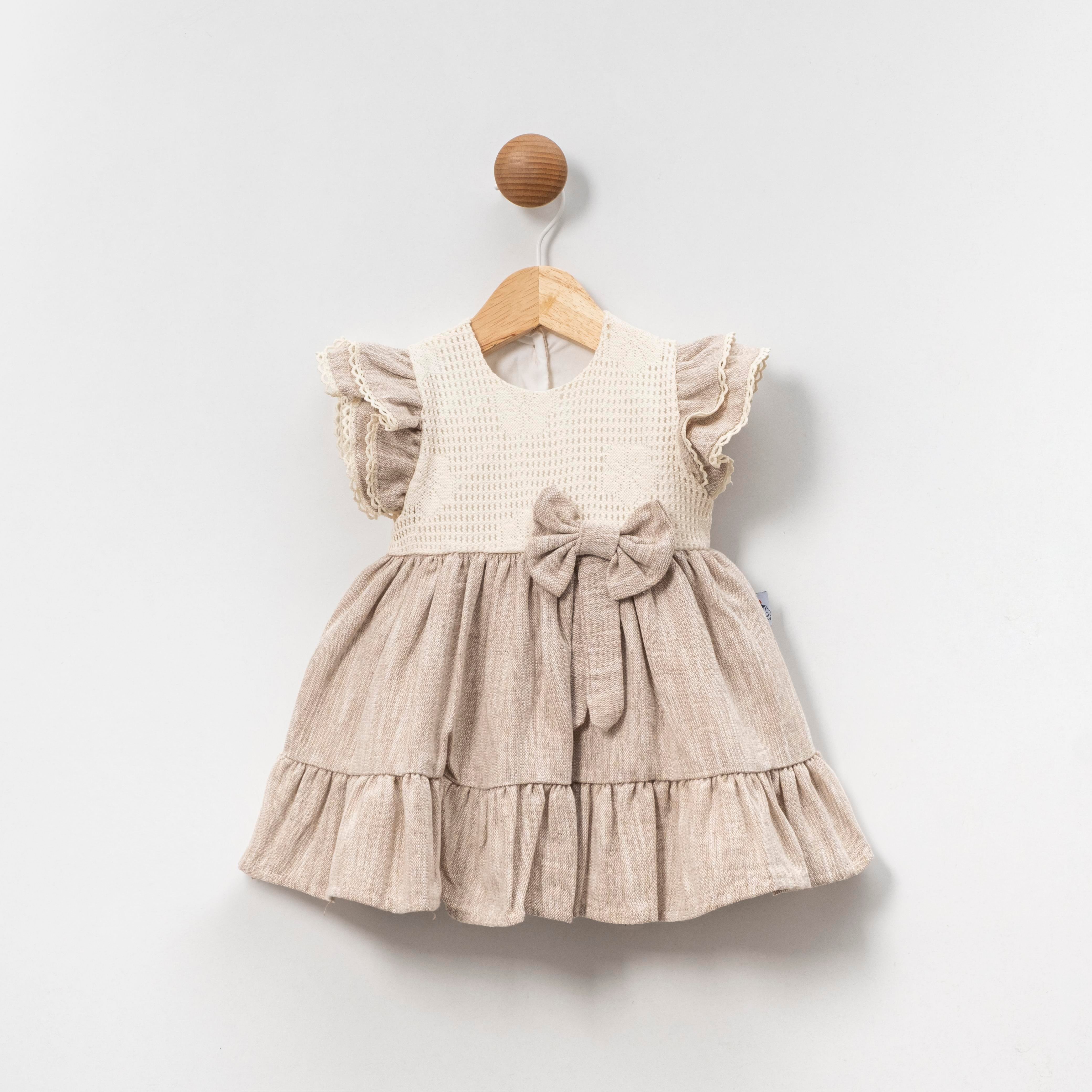 BEBEDEX'S DANTEL VE FİYONK DETAYLI KIZ BEBEK ELBİSE 6-24 M