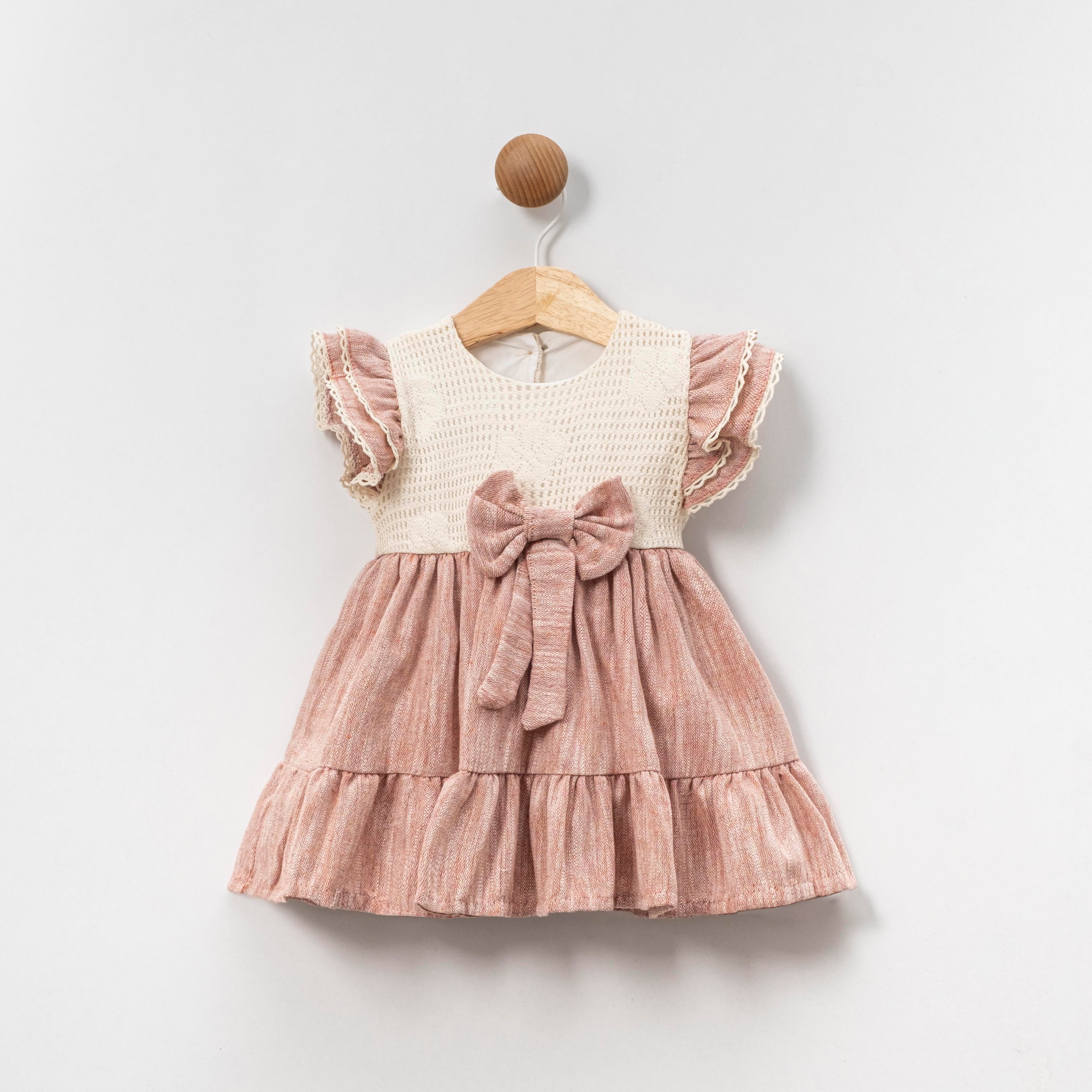 BEBEDEX'S DANTEL VE FİYONK DETAYLI KIZ BEBEK ELBİSE 6-24 M