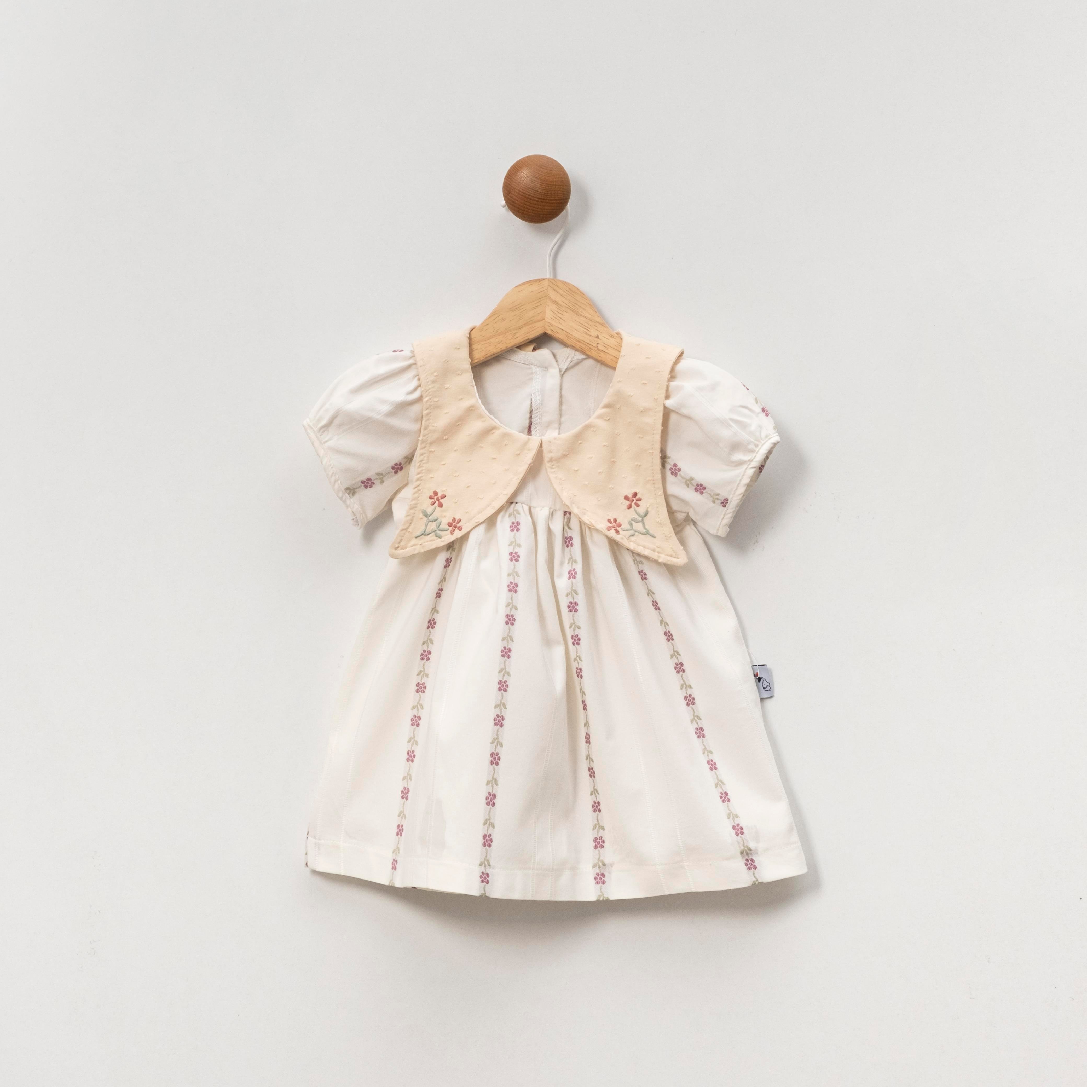 BEBEDEXS YAKASI NAKIŞ DETAYLI KIZ BEBEK ELBİSE