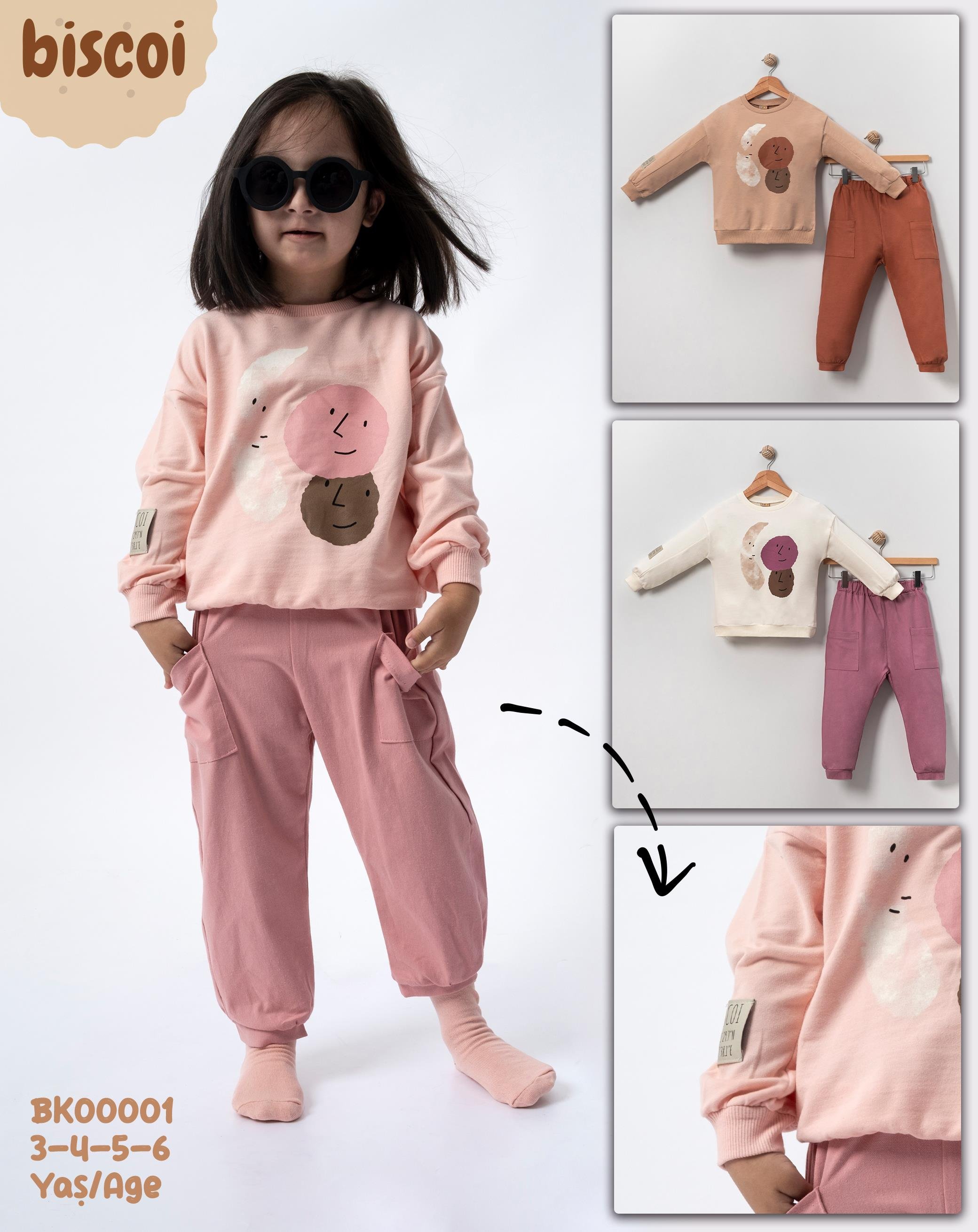 Biscoi Oversize Kız Çocuk Pastel İkili Takım