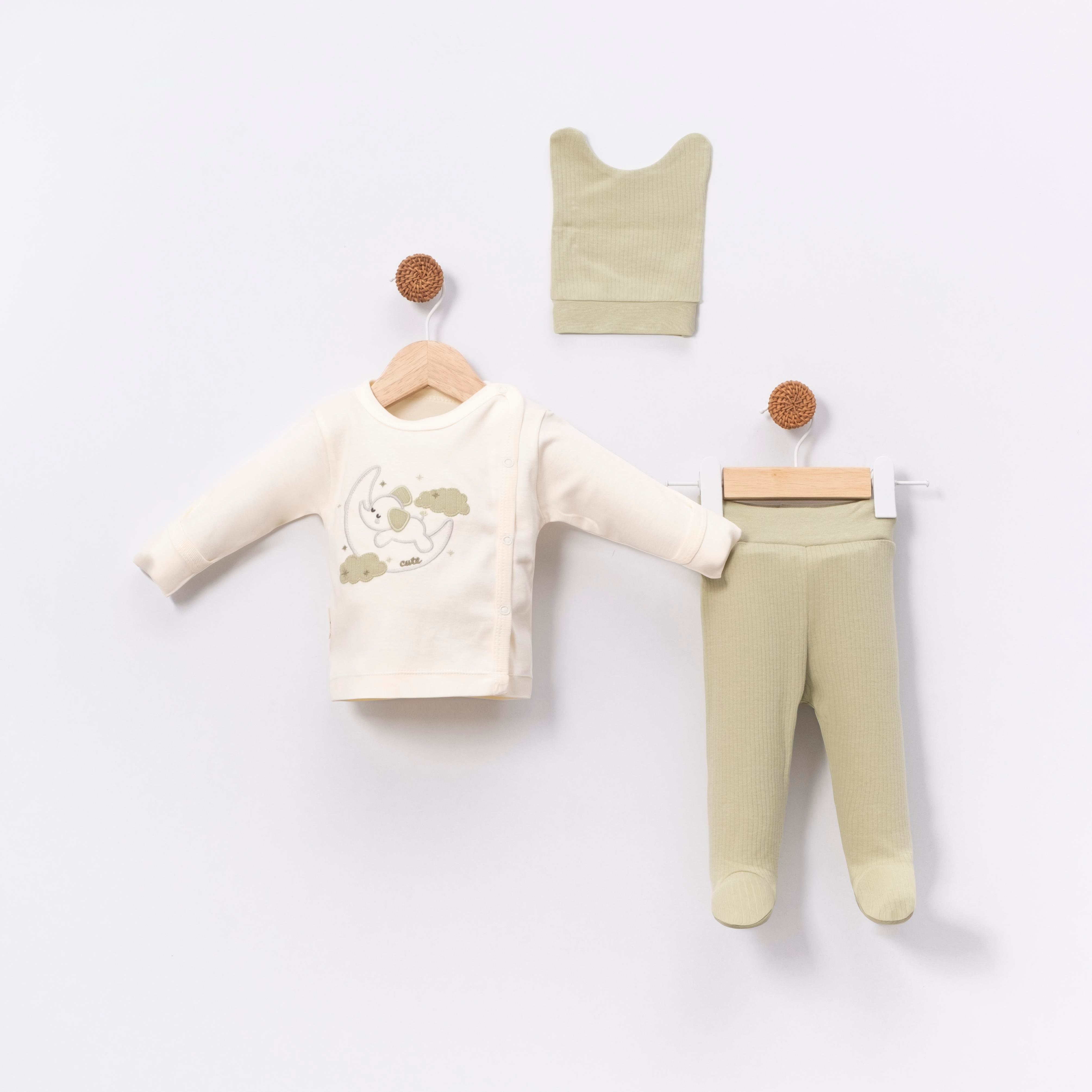 Bulutlu Fil Erkek Bebek Üçlü Zıbın Set