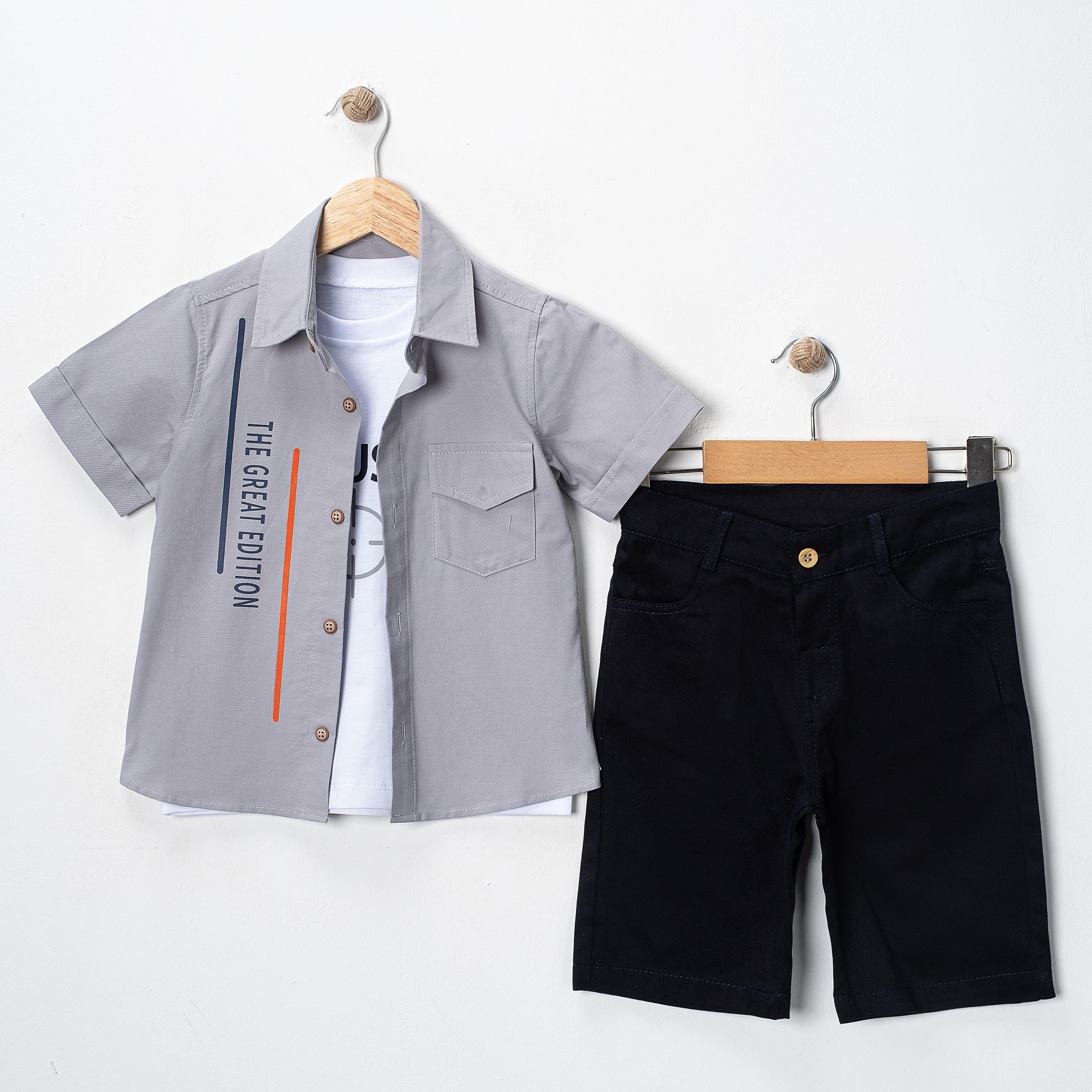 BY ÇELİX BASKI DETAYLI GÖMLEKLİ ÜÇLÜ TAKIM 1-4 Y