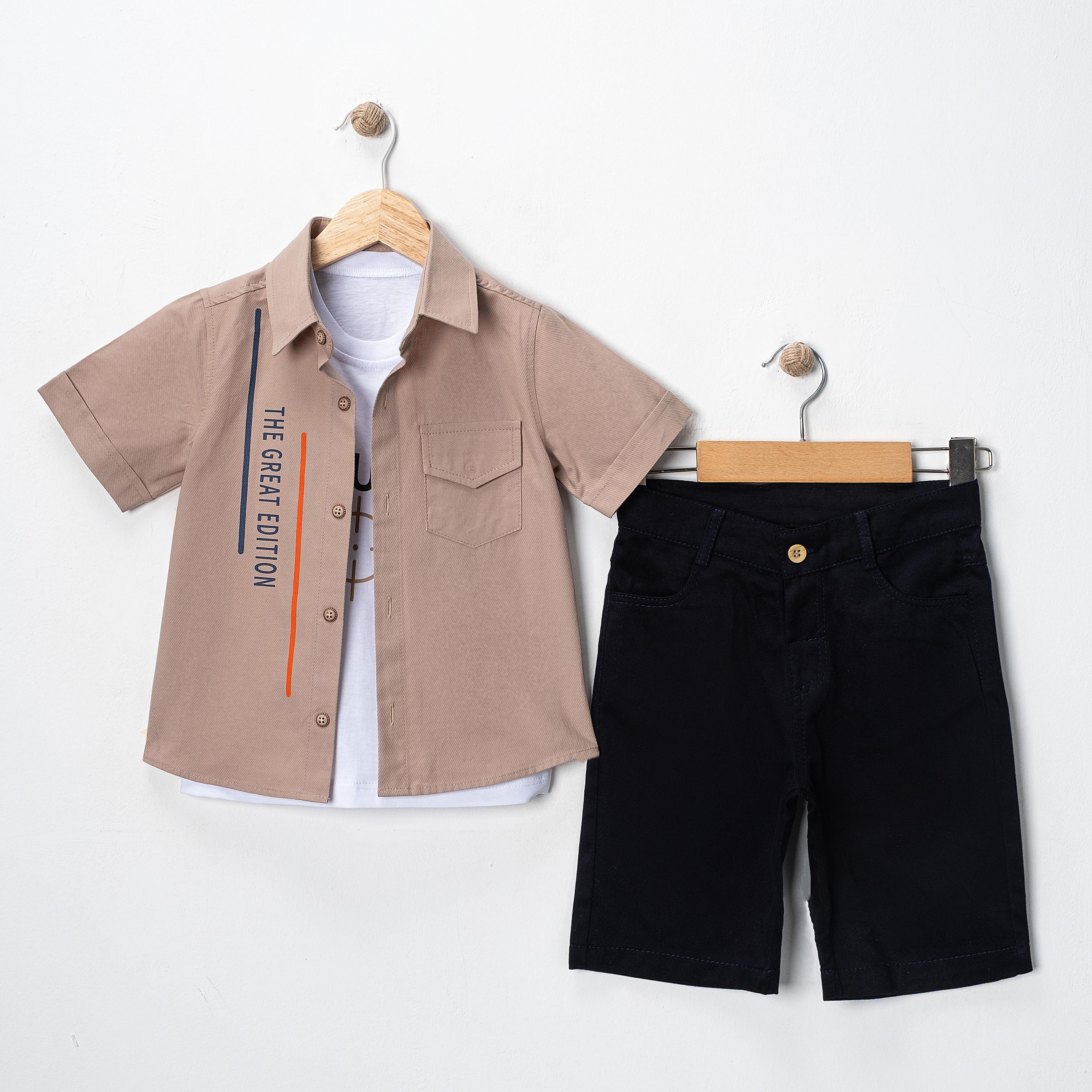 BY ÇELİX BASKI DETAYLI GÖMLEKLİ ÜÇLÜ TAKIM 1-4 Y