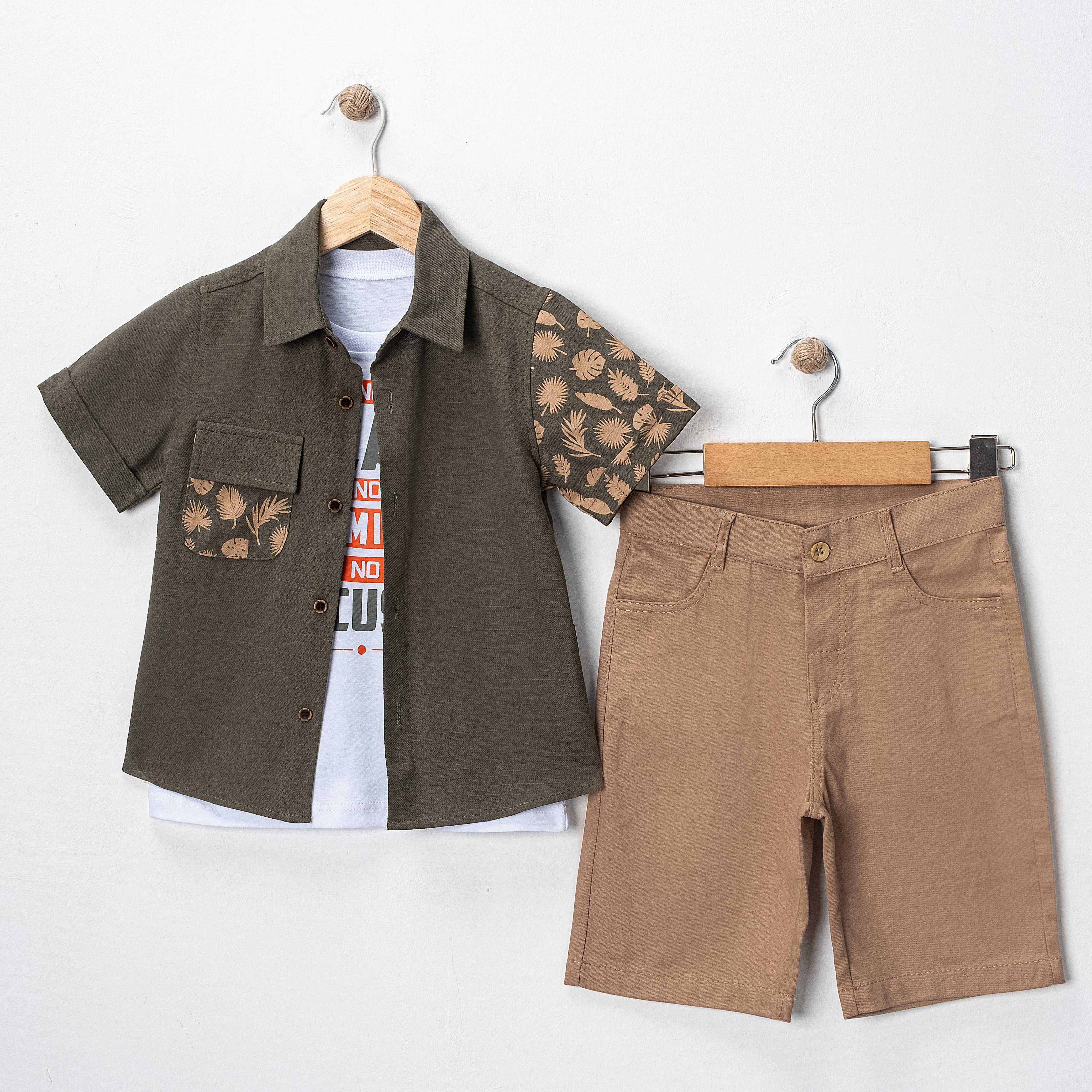 BY ÇELİX BASKI DETAYLI GÖMLEKLİ ÜÇLÜ TAKIM 5-8 Y