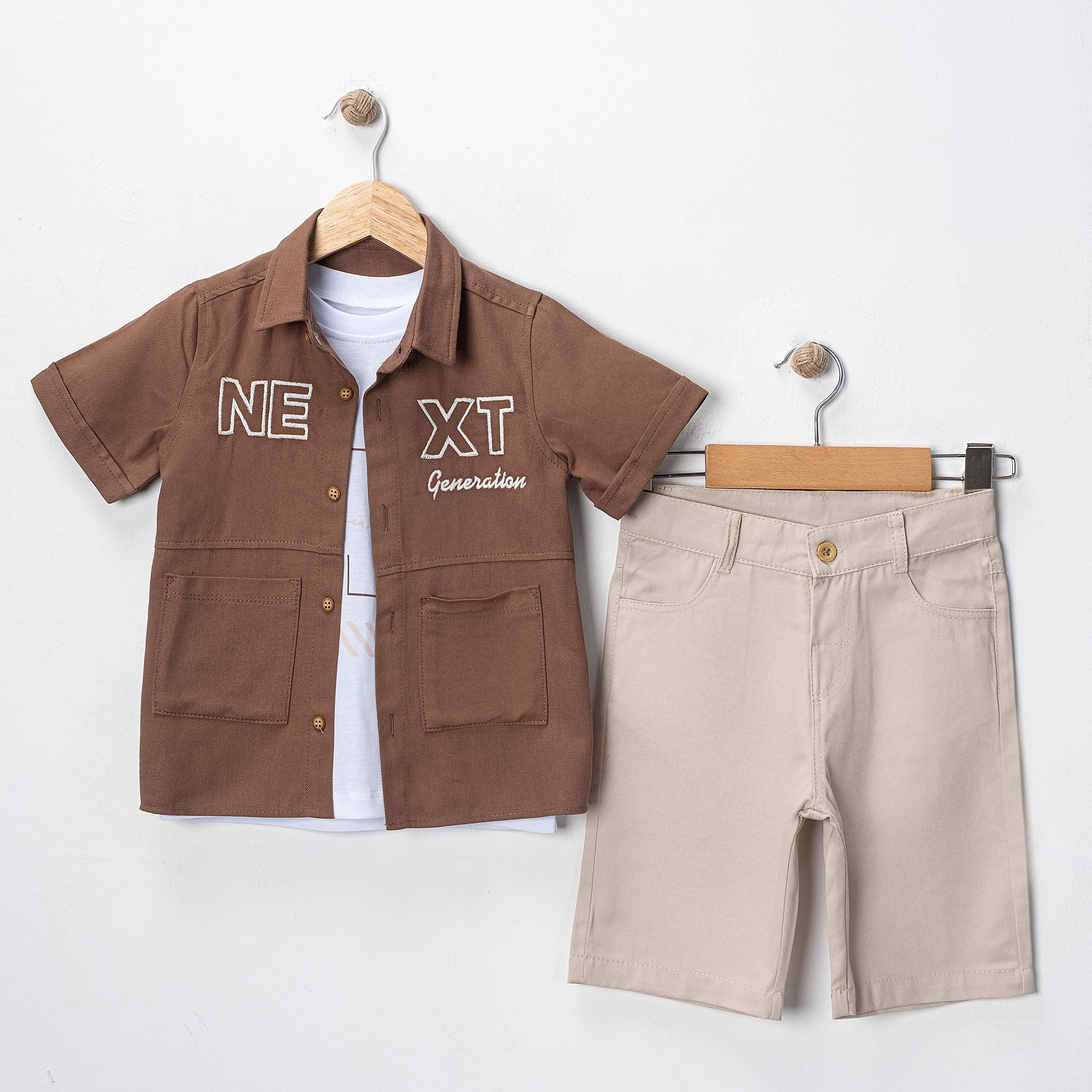 BY ÇELİX BASKI DETAYLI GÖMLEKLİ ÜÇLÜ TAKIM 5-8 Y