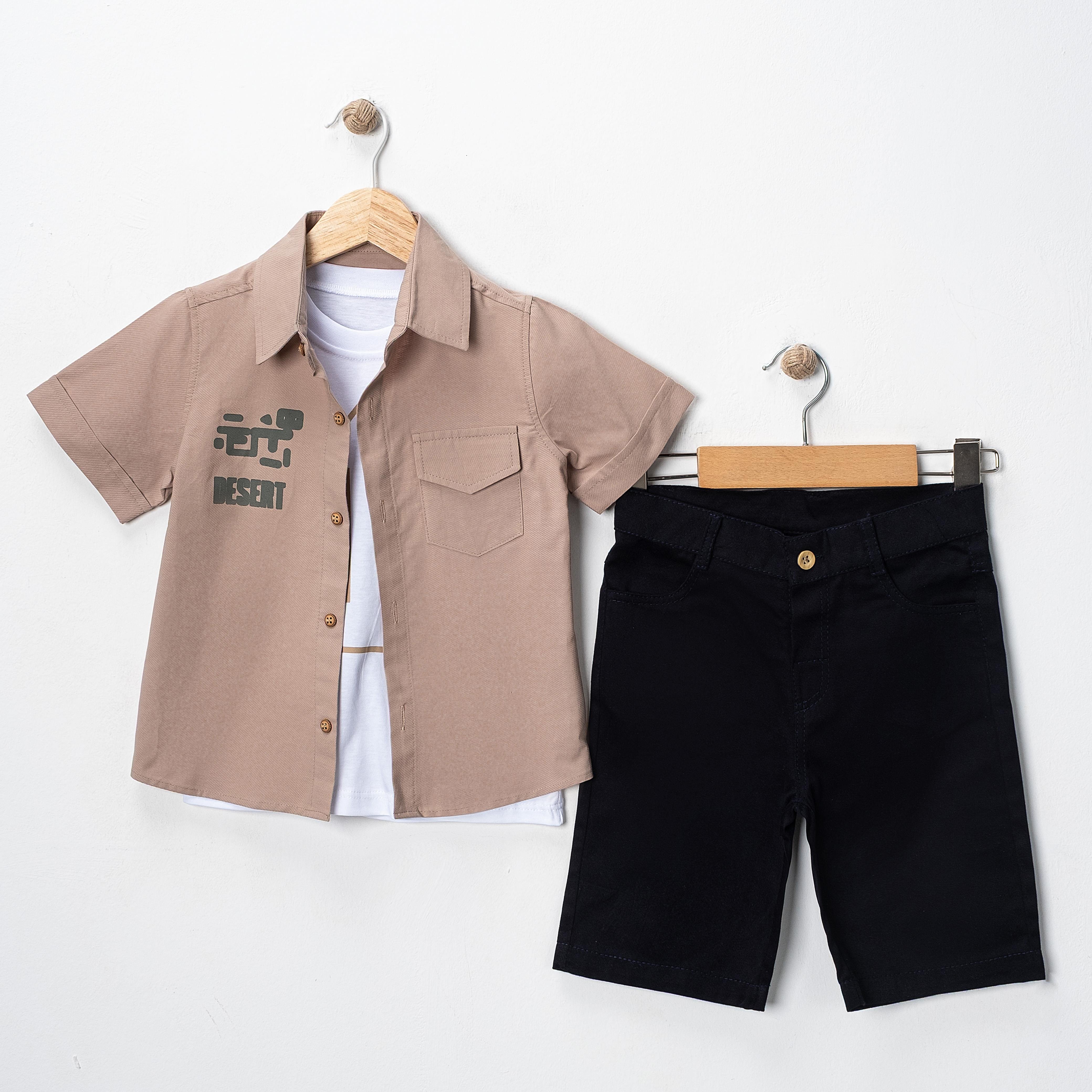 BY ÇELİX BASKI DETAYLI GÖMLEKLİ ÜÇLÜ TAKIM 5-8 Y