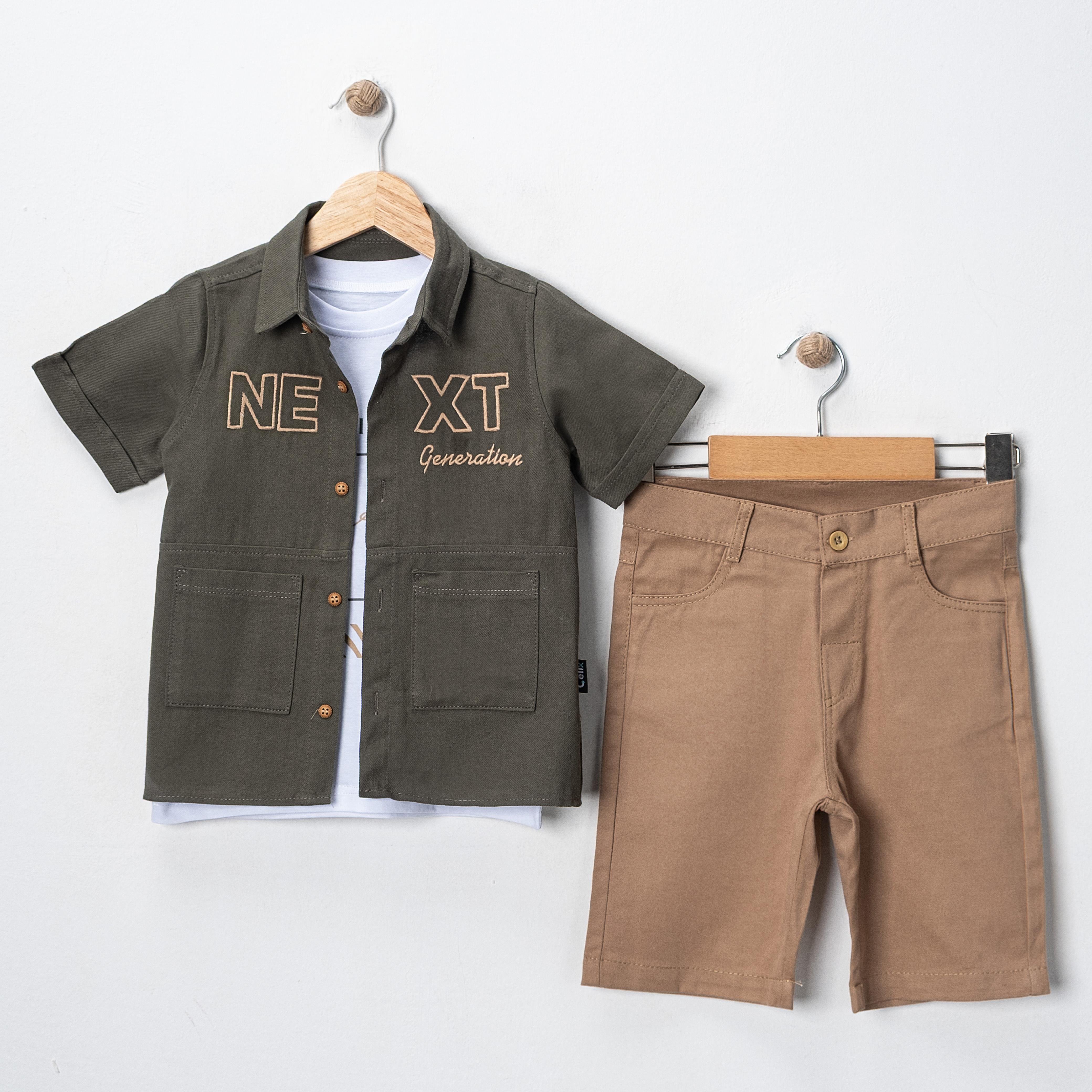 BY ÇELİX BASKI DETAYLI GÖMLEKLİ ÜÇLÜ TAKIM 5-8 Y