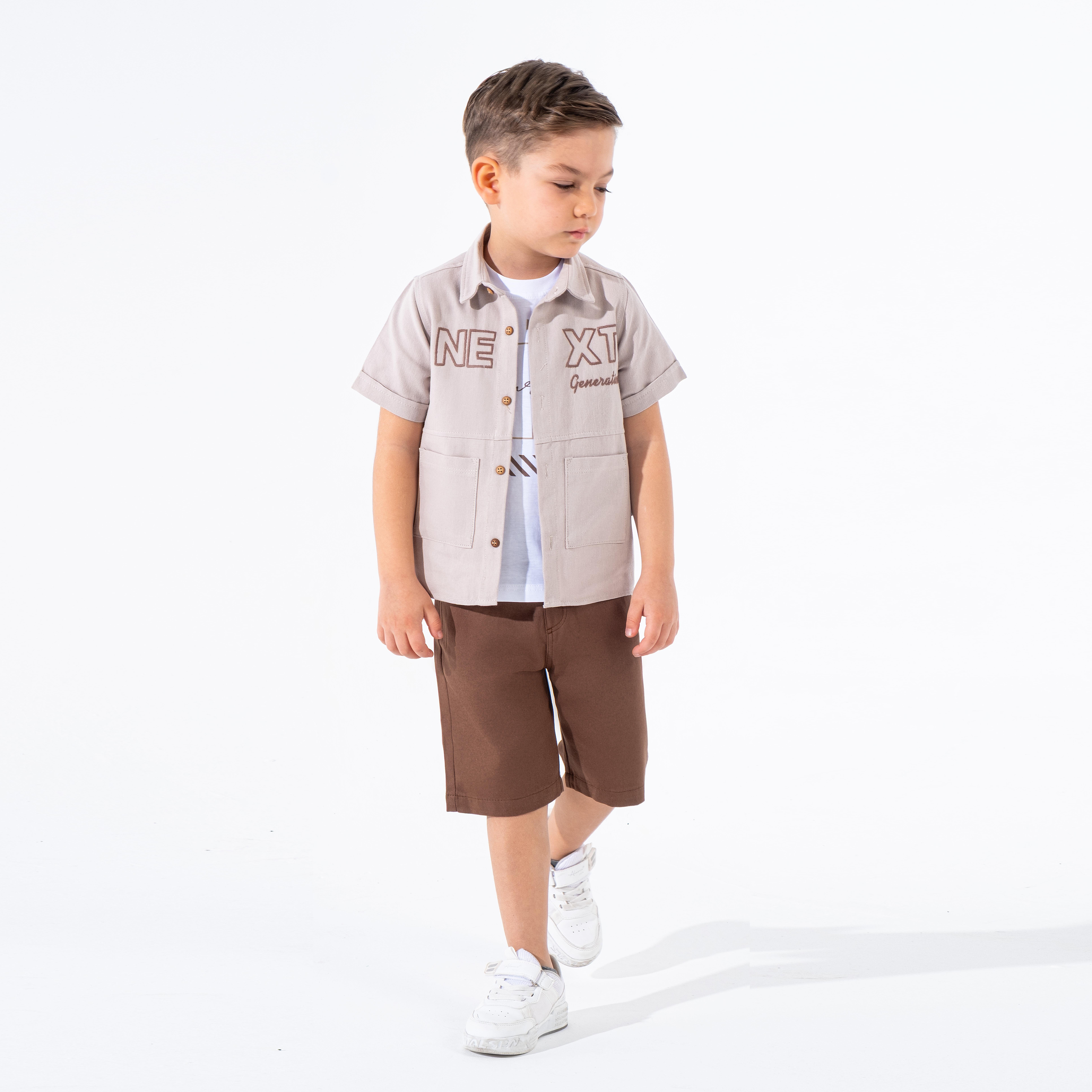 BY ÇELİX BASKI DETAYLI GÖMLEKLİ ÜÇLÜ TAKIM 5-8 Y