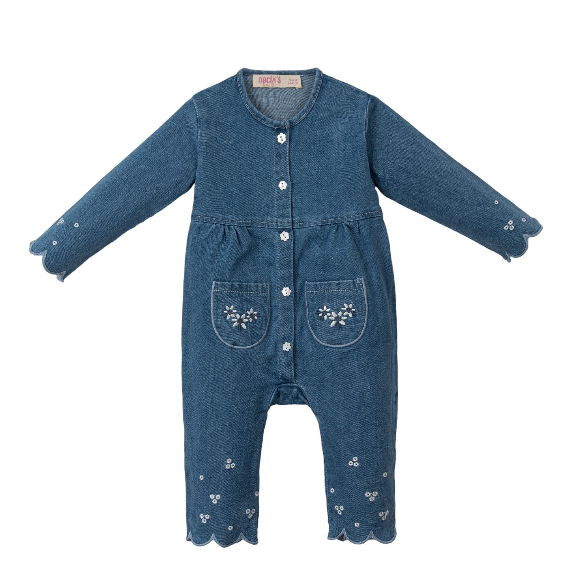 Cepi Nakışlı Kız Bebek Kot Tulum