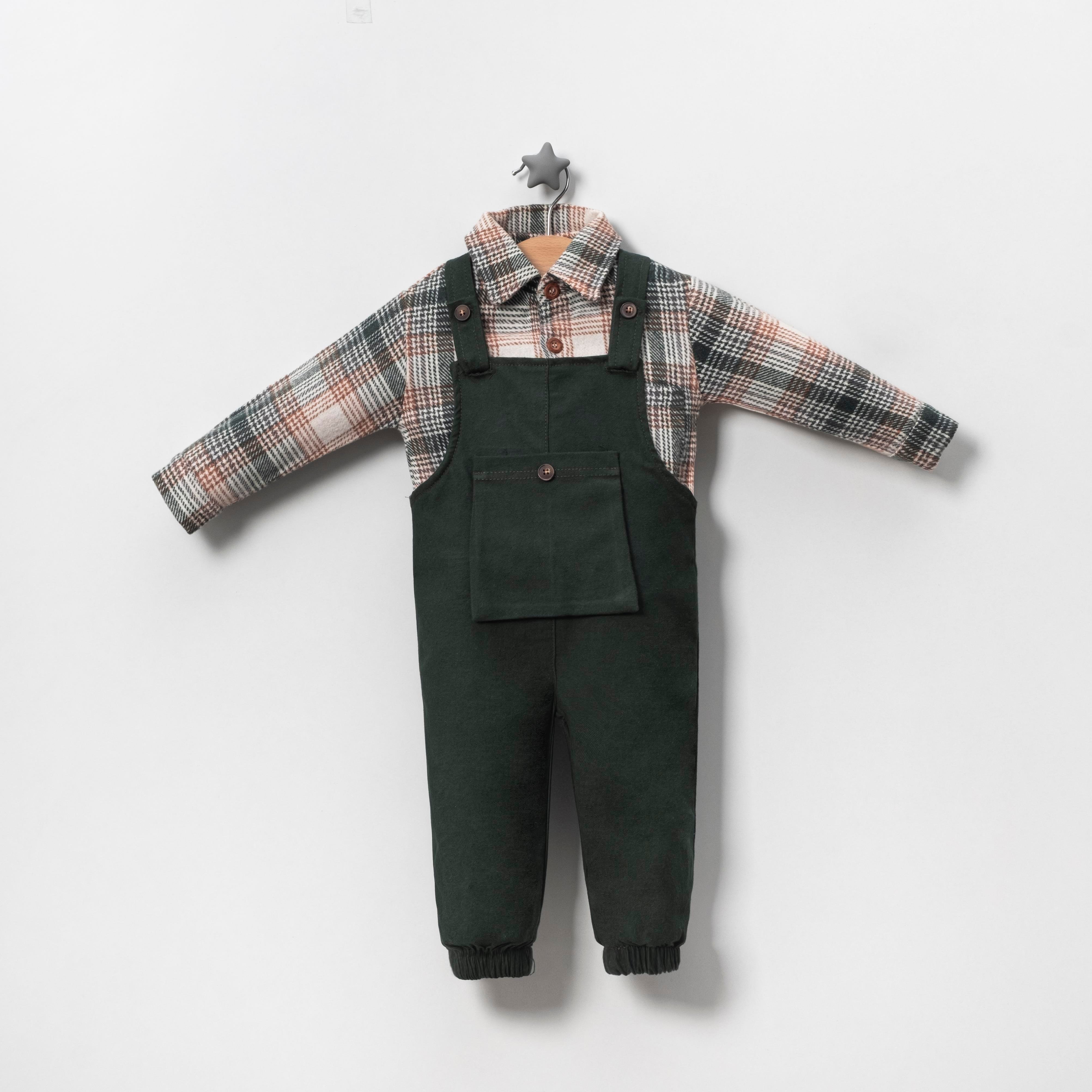 Childona Oduncu Gömlekli Salopetli Erkek Bebek İkili Takım