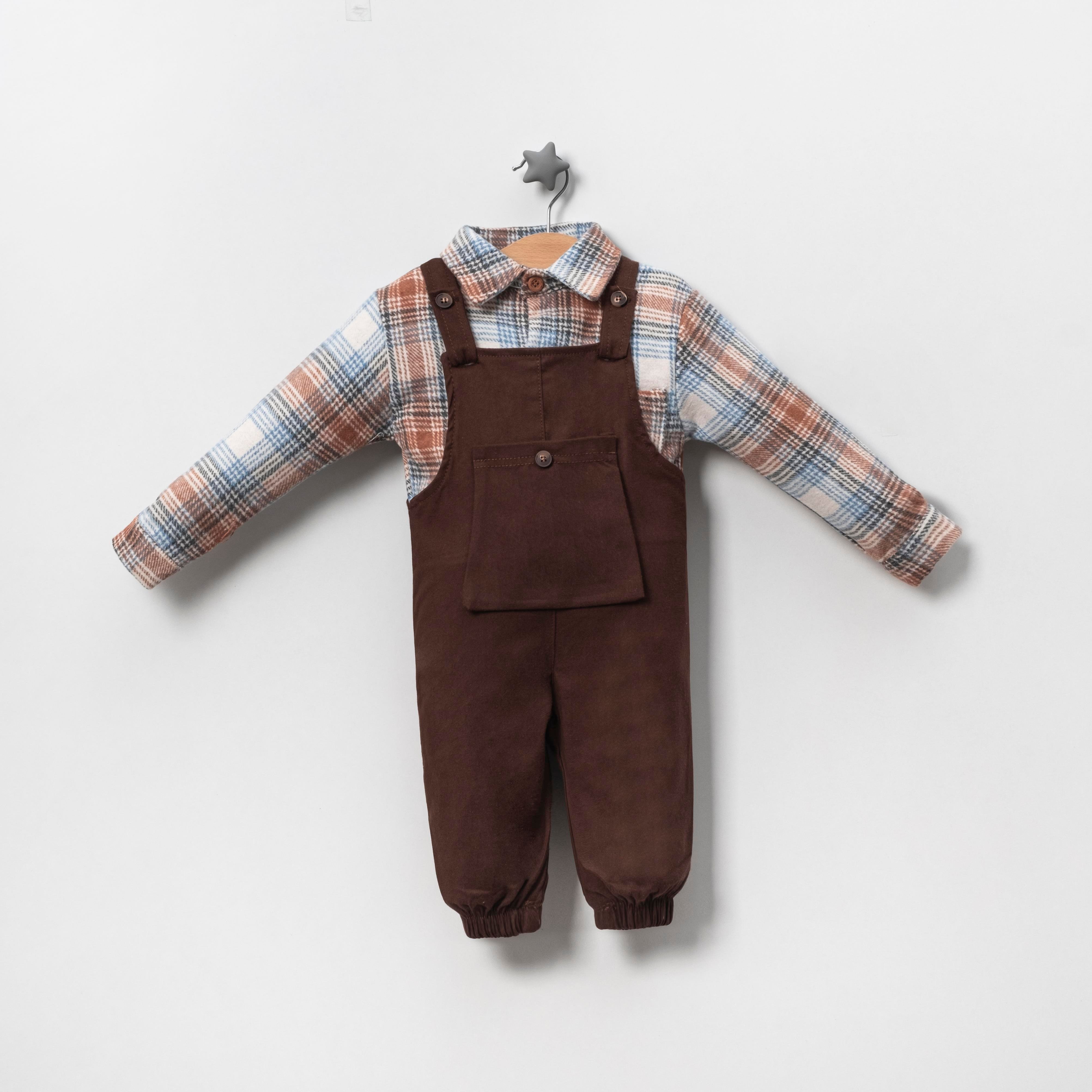 Childona Oduncu Gömlekli Salopetli Erkek Bebek İkili Takım