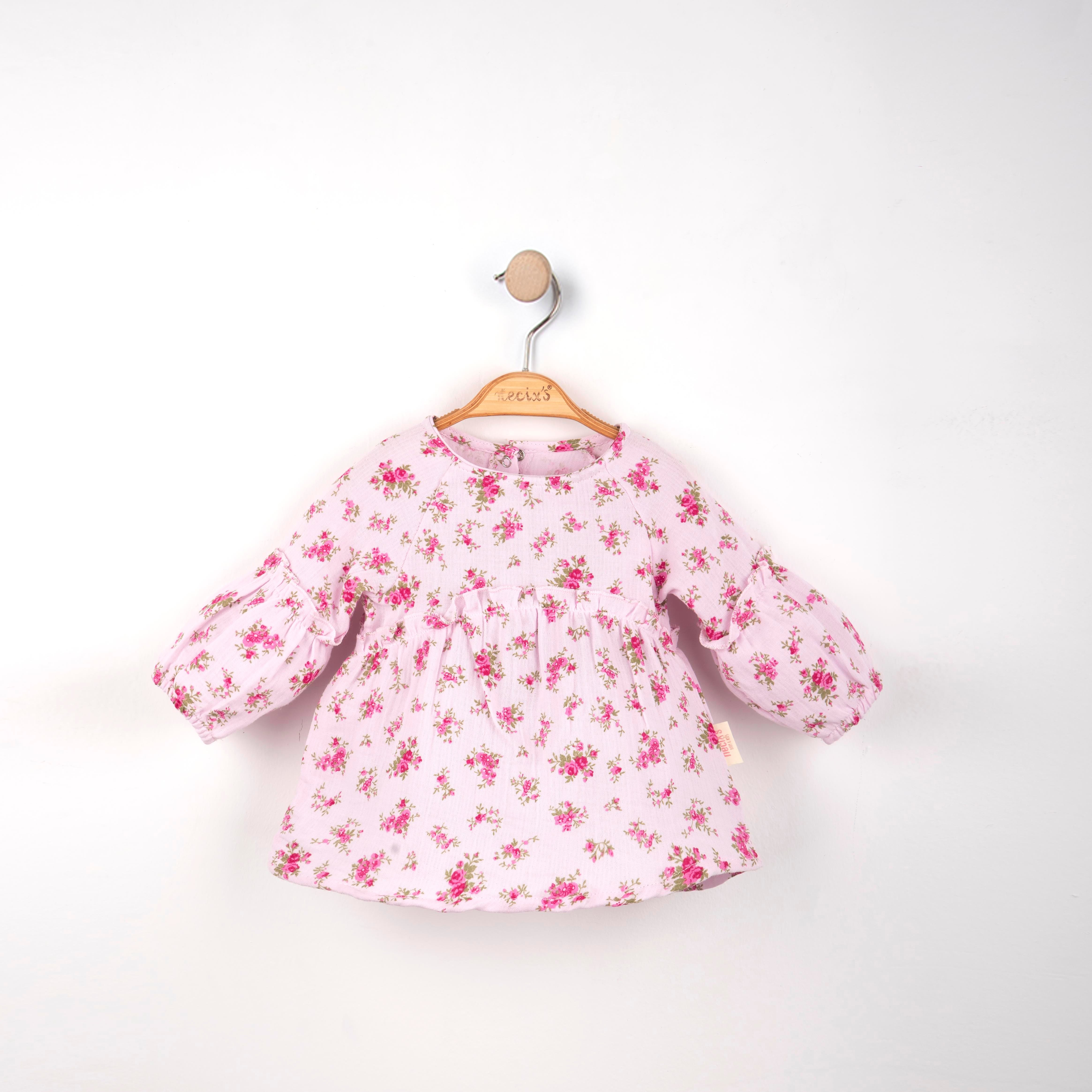 Çiçek Baskılı Kız Bebek Elbise