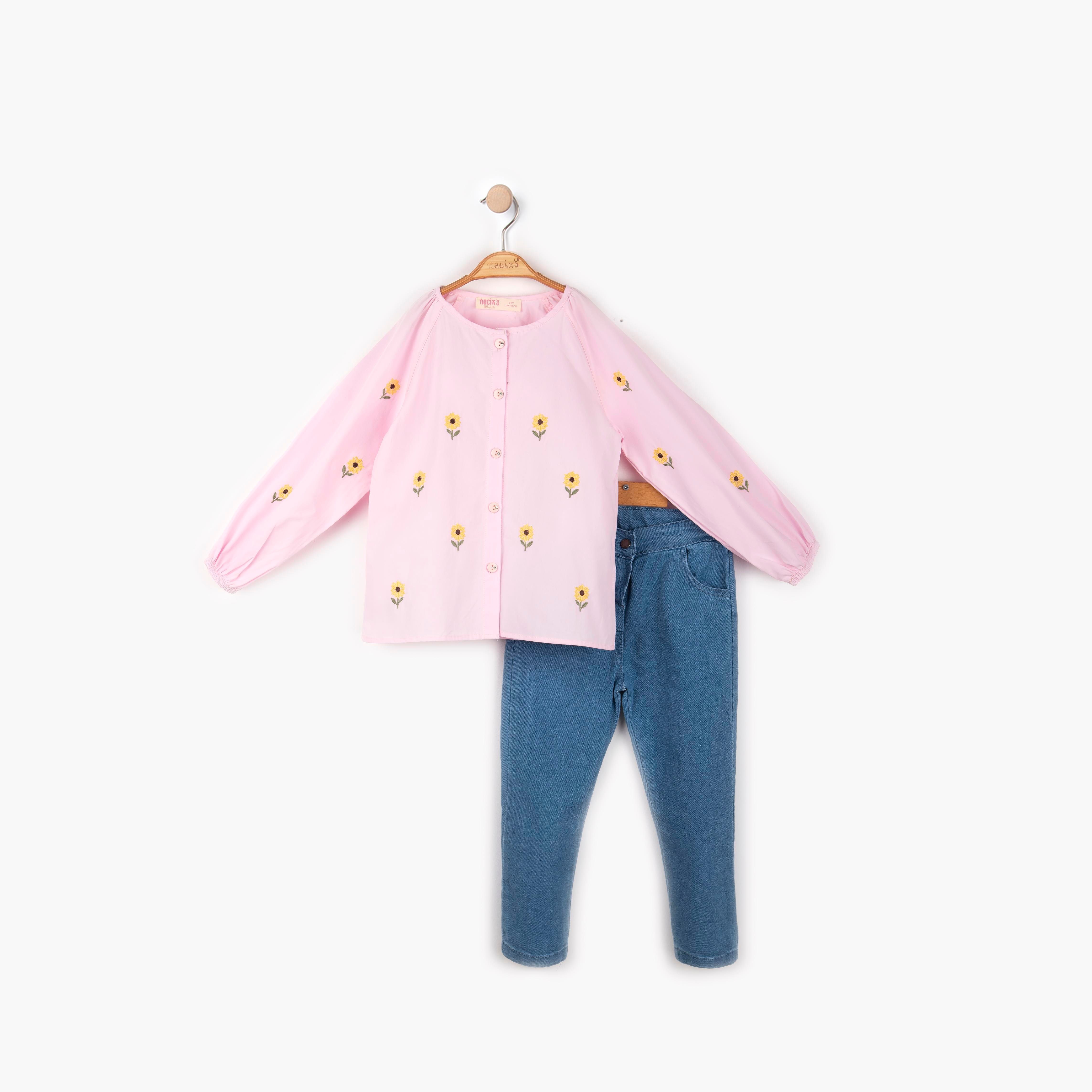 Çiçek Baskılı Kız Çocuk İkii Takım