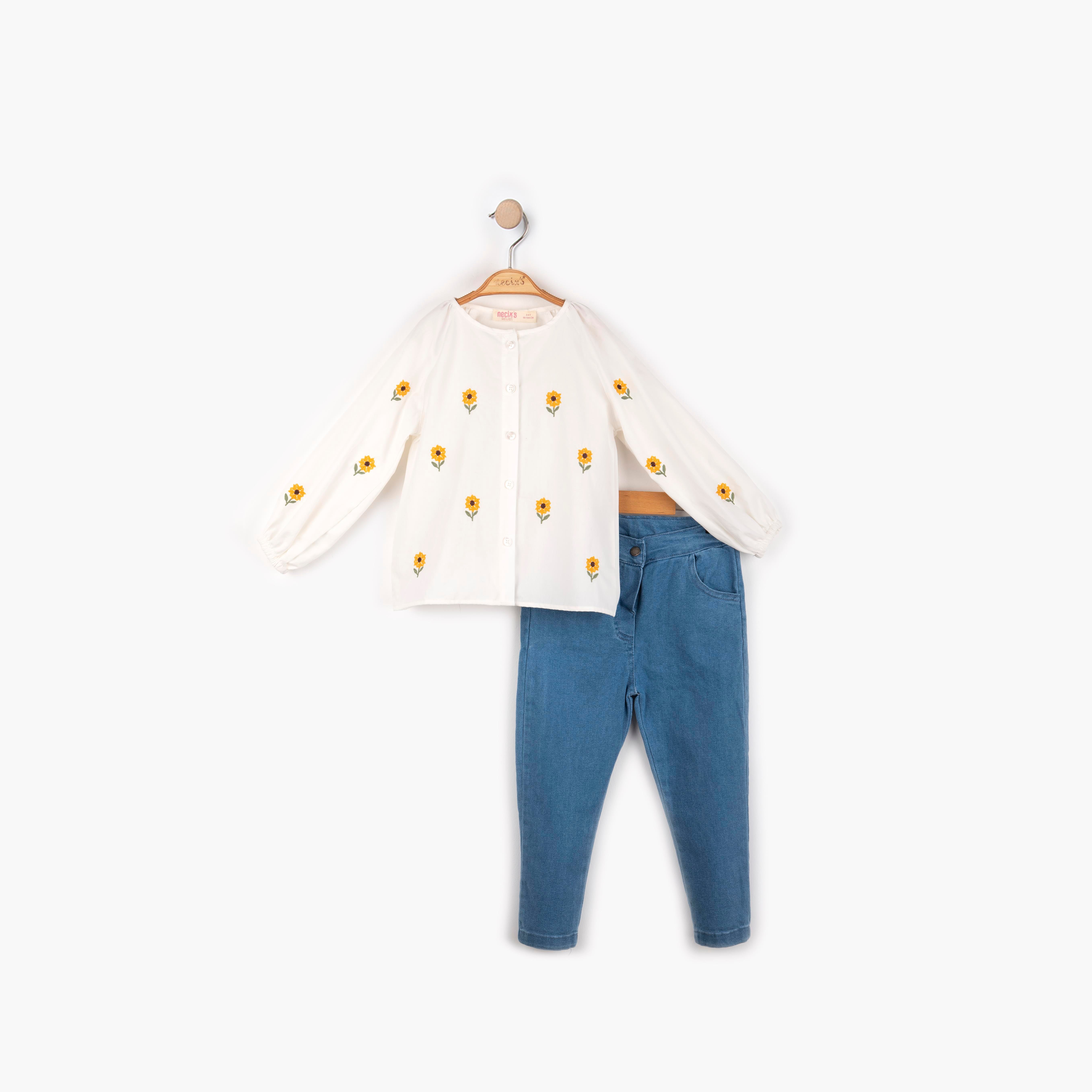 Çiçek Baskılı Kız Çocuk İkii Takım