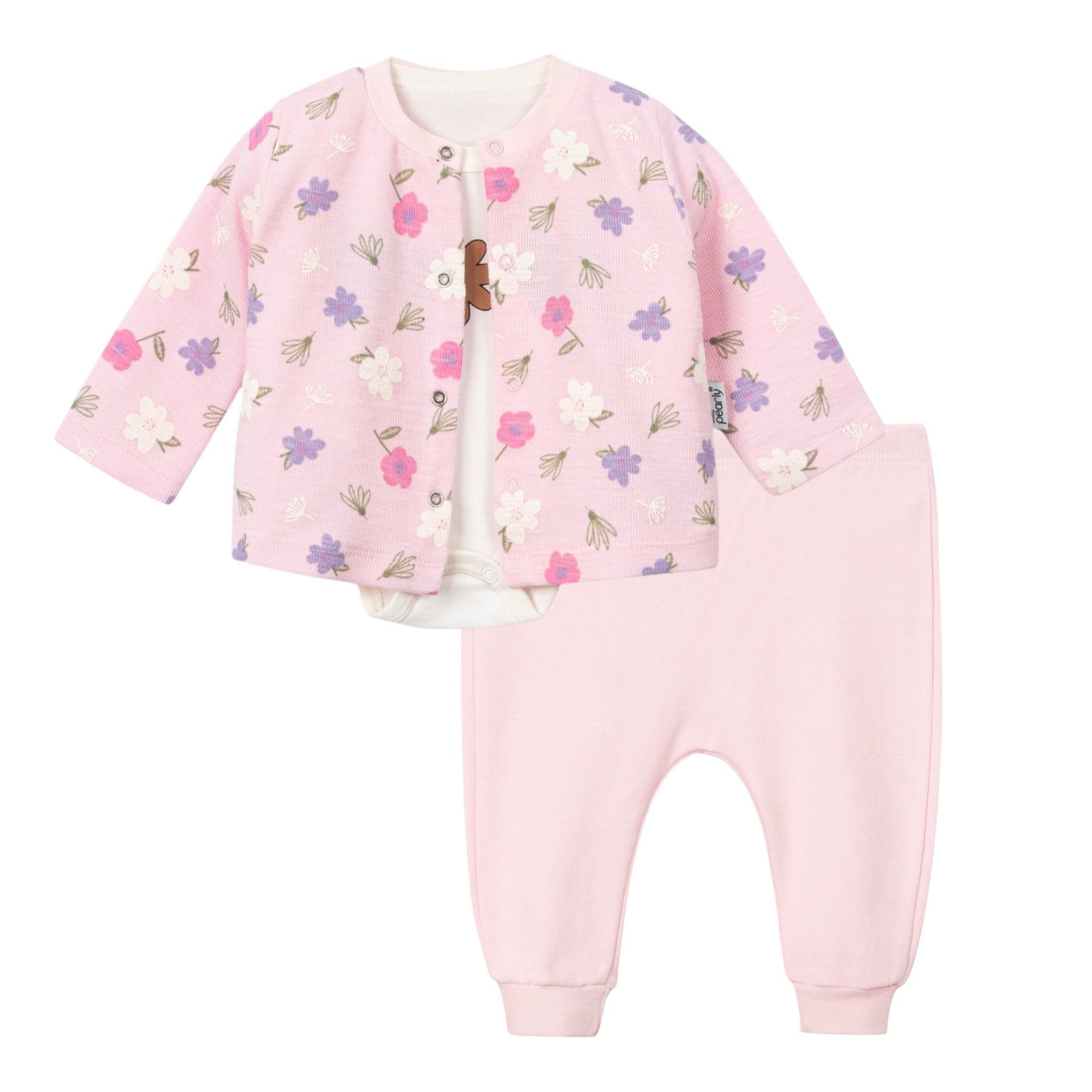 Çiçek Desenli Kız Bebek Üçlü Takım